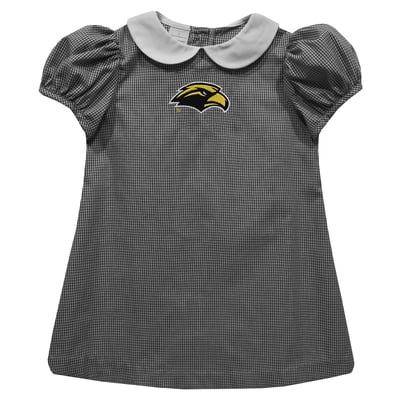 Southern Miss Golden Eagles Vive La Fete Girls Toddler Gingham Puffy A-Line Dress - Black
