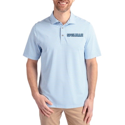  Spelman College Jaguars Cutter & Buck Virtue Recycled Stripe Featherlight Pique Polo - Light Blue