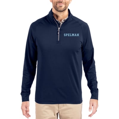  Spelman College Jaguars Cutter & Buck Soft Knit Stretch Raglan Quarter-Zip Pullover - Navy