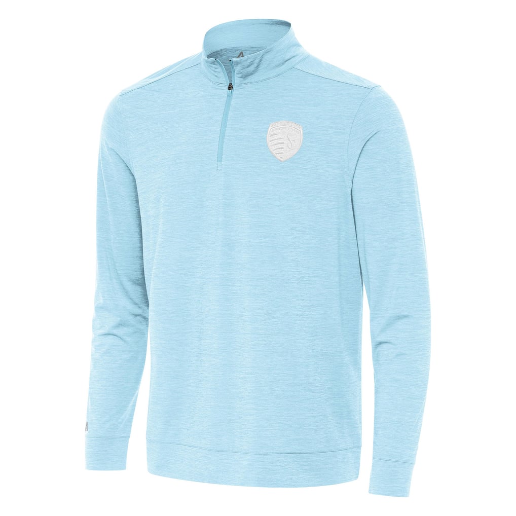 Sporting Kansas City Antigua White Logo Bright Quarter-Zip Pullover Top - Light Blue