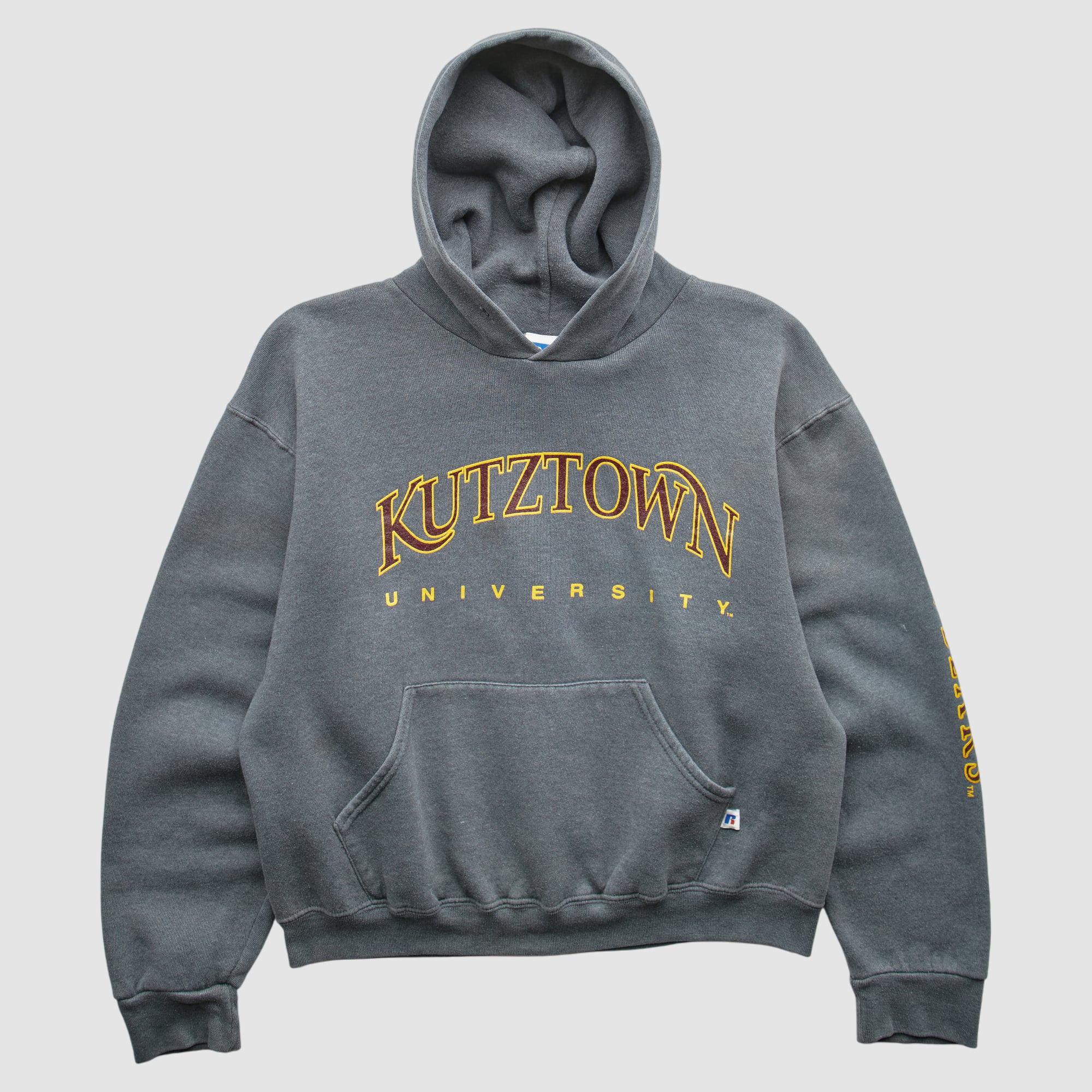 Kutztown Golden Bears Russell 2000s Hooded Pullover Sweatshirt - Dark Heather Gray - XS
