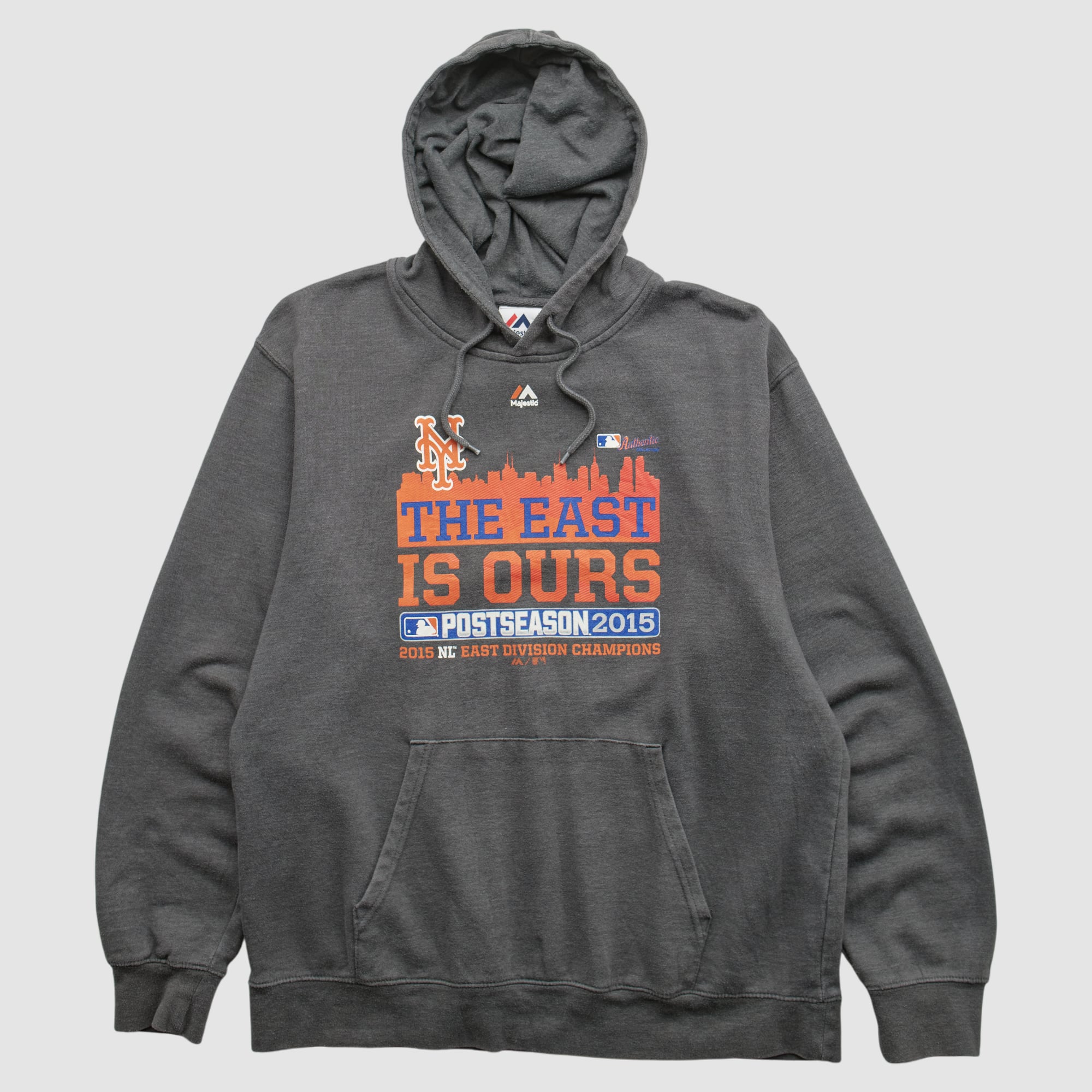 New York Mets Majestic 2015 Hooded Pullover Sweatshirt - Dark Heather Gray - XS