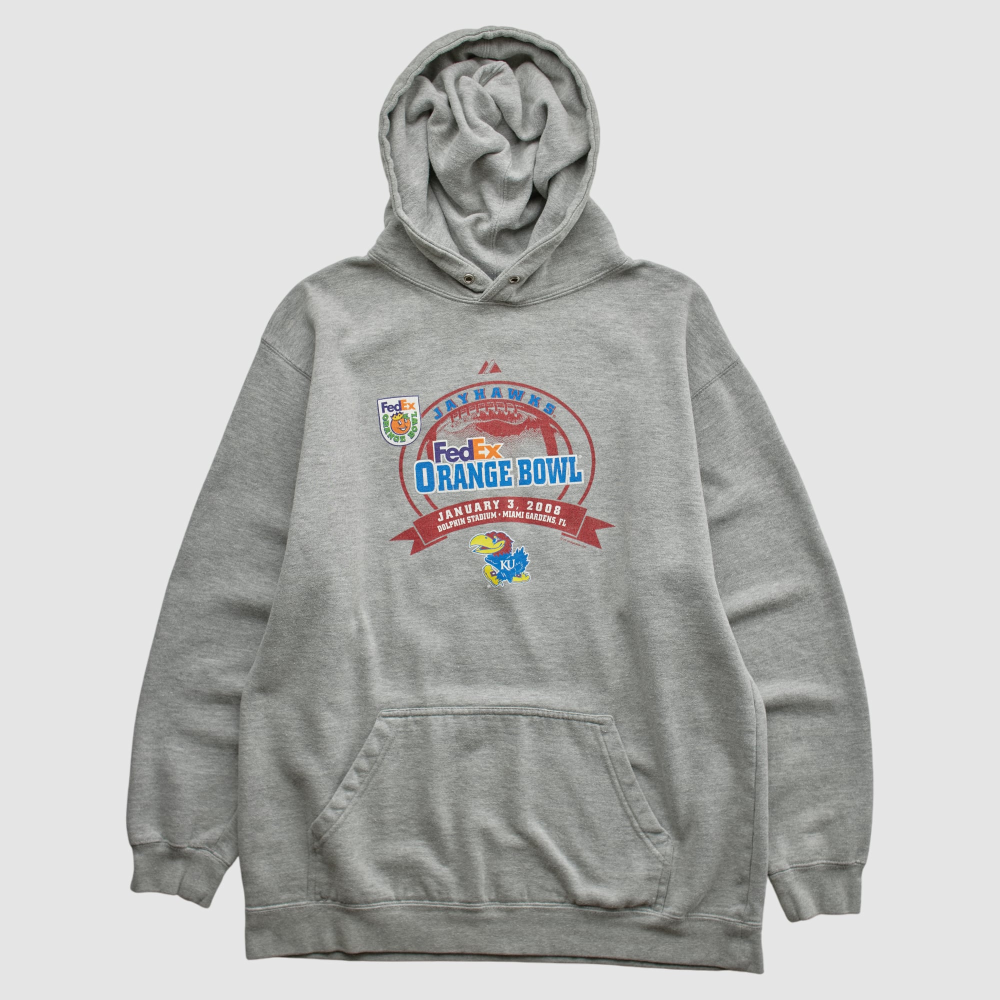 Kansas Jayhawks Majestic 2008 Hooded Pullover Sweatshirt - Heather Gray - S