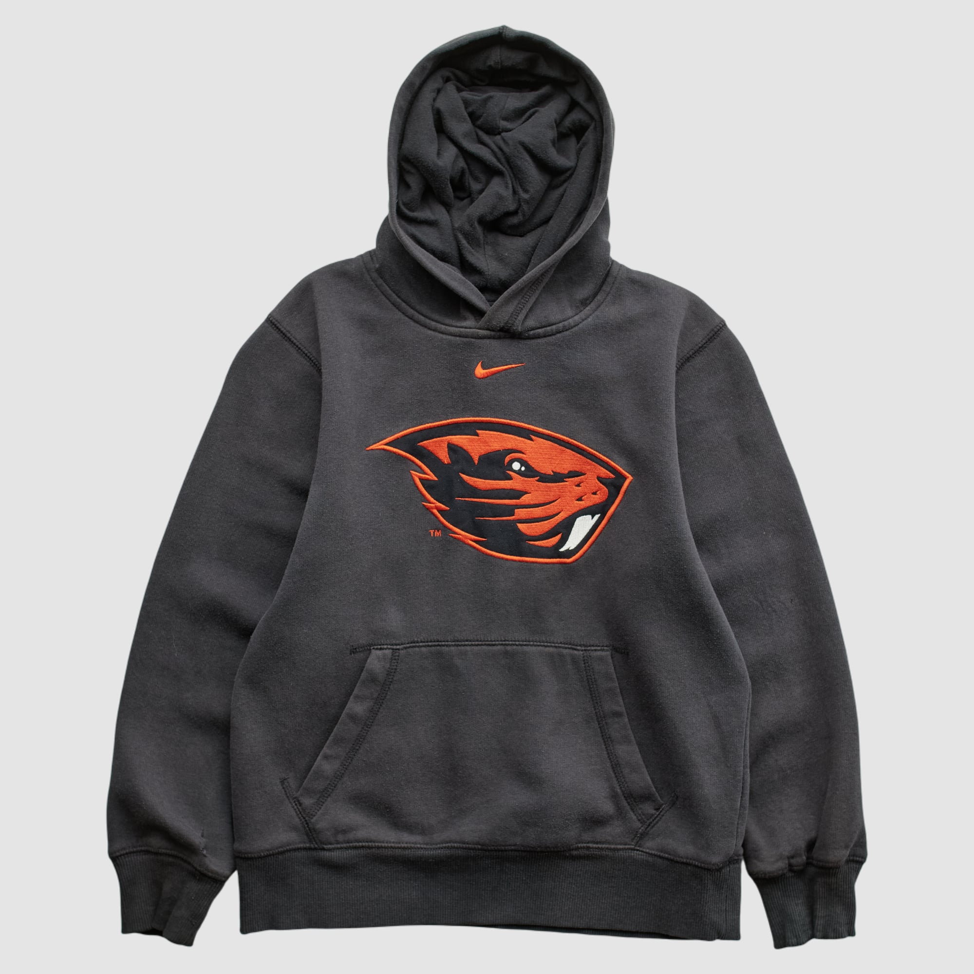 Oregon State Beavers Nike 2000s Hooded Pullover Sweatshirt - Charcoal - XXS