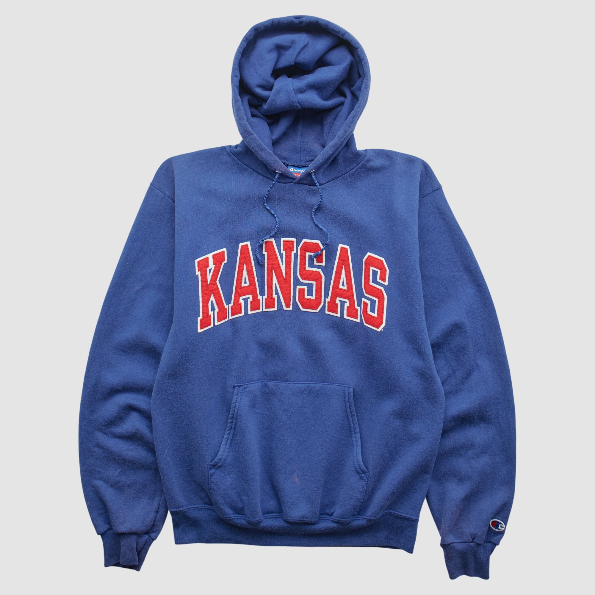 Kansas Jayhawks Champion 2000s Hooded Pullover Sweatshirt - Blue - S