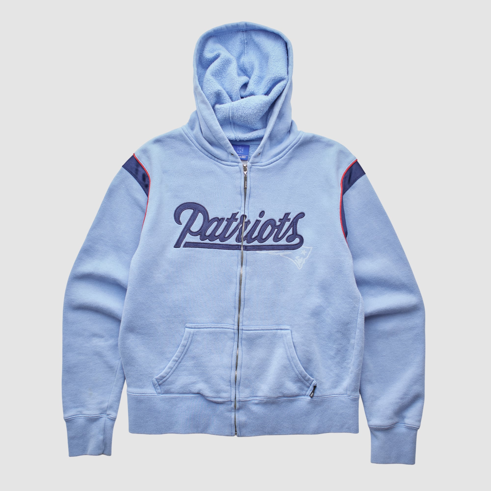 New England Patriots Reebok 2000s Hooded Full Zip Sweatshirt - Light Blue - XXS