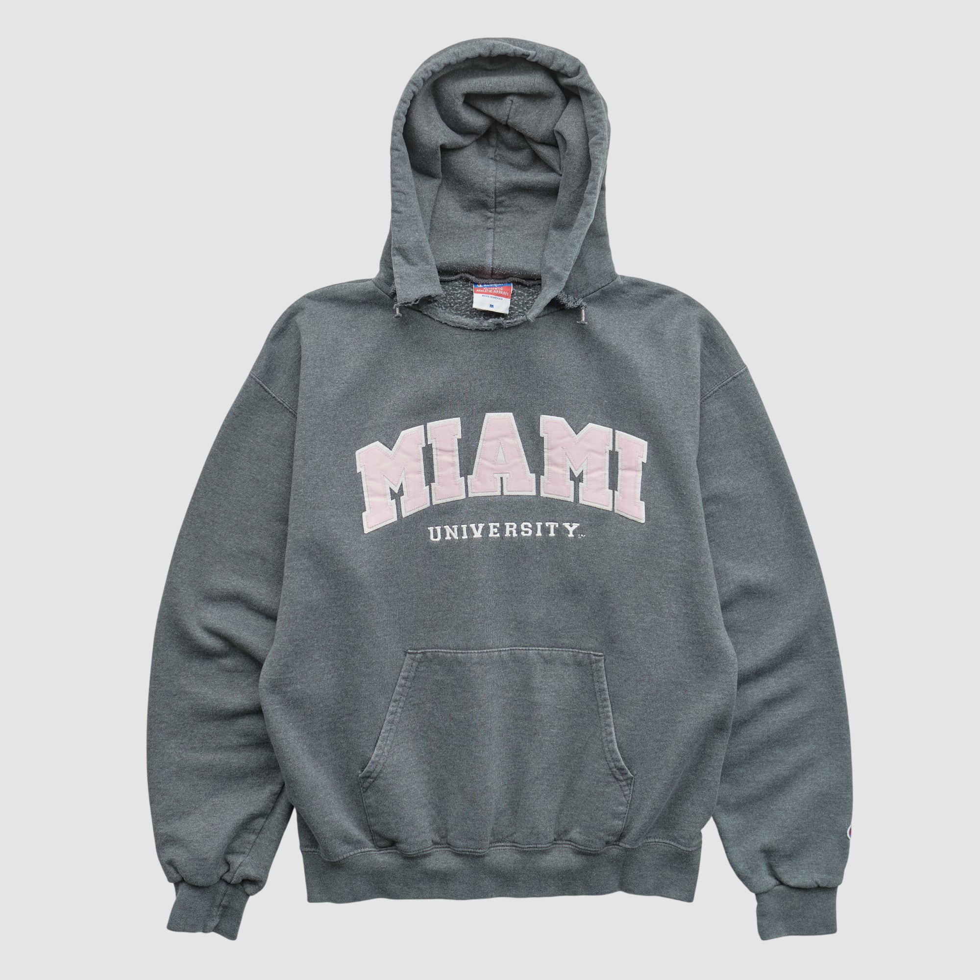 Miami University RedHawks Champion 2000s Hooded Pullover Sweatshirt - Dark Heather Gray - XS