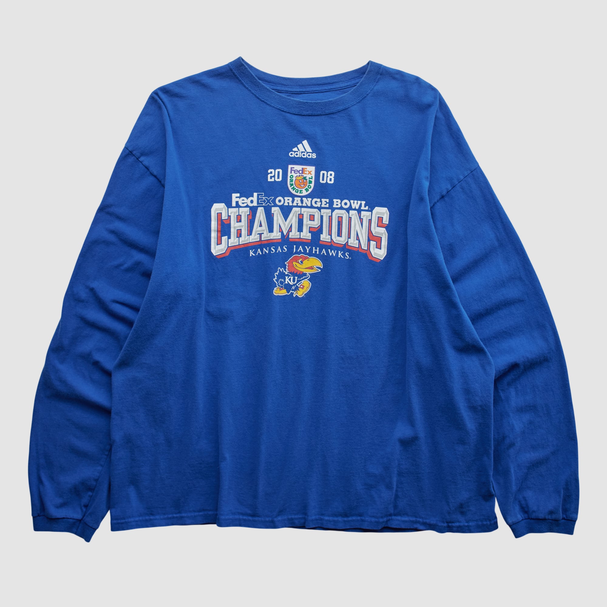 Kansas Jayhawks Adidas 2008 Long Sleeve T-shirt - Blue - 2XL