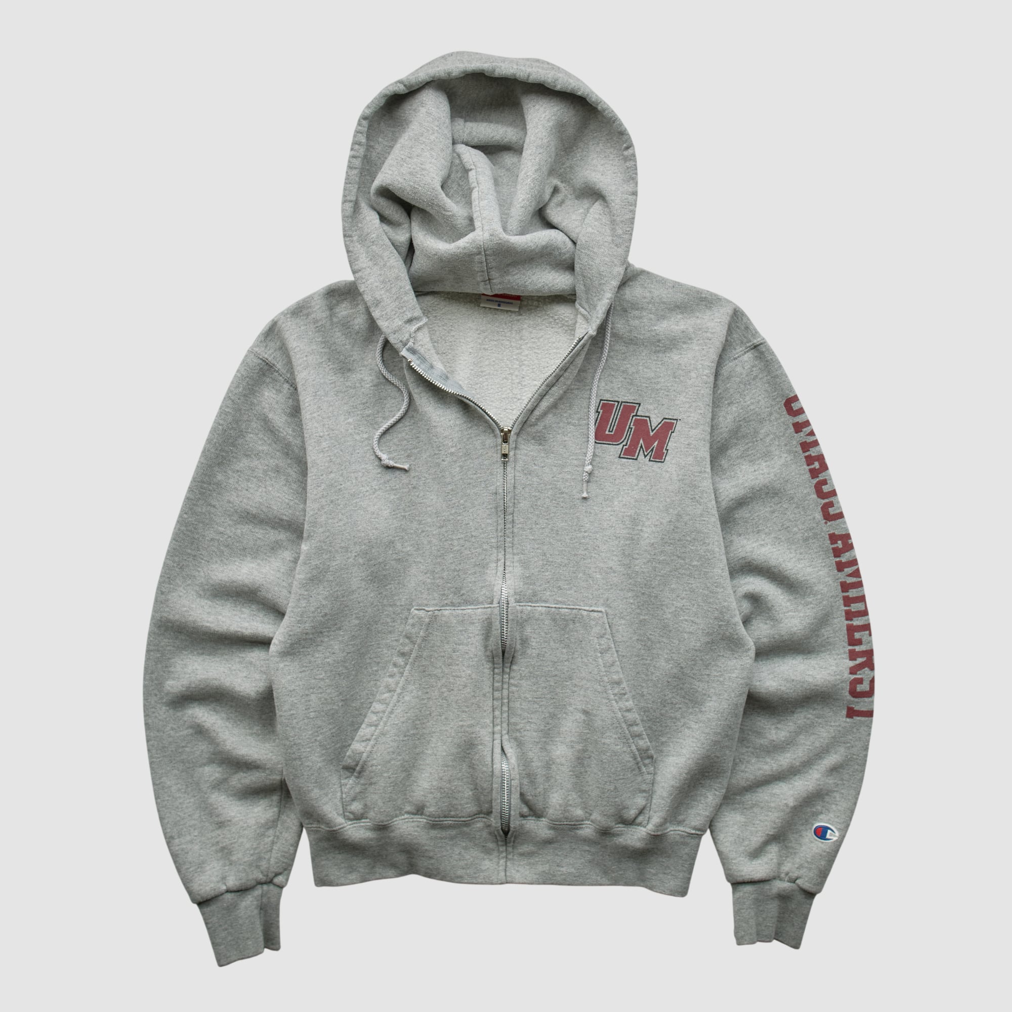 UMass Minutemen Champion 2000s Hooded Full Zip Sweatshirt - Heather Gray - XS