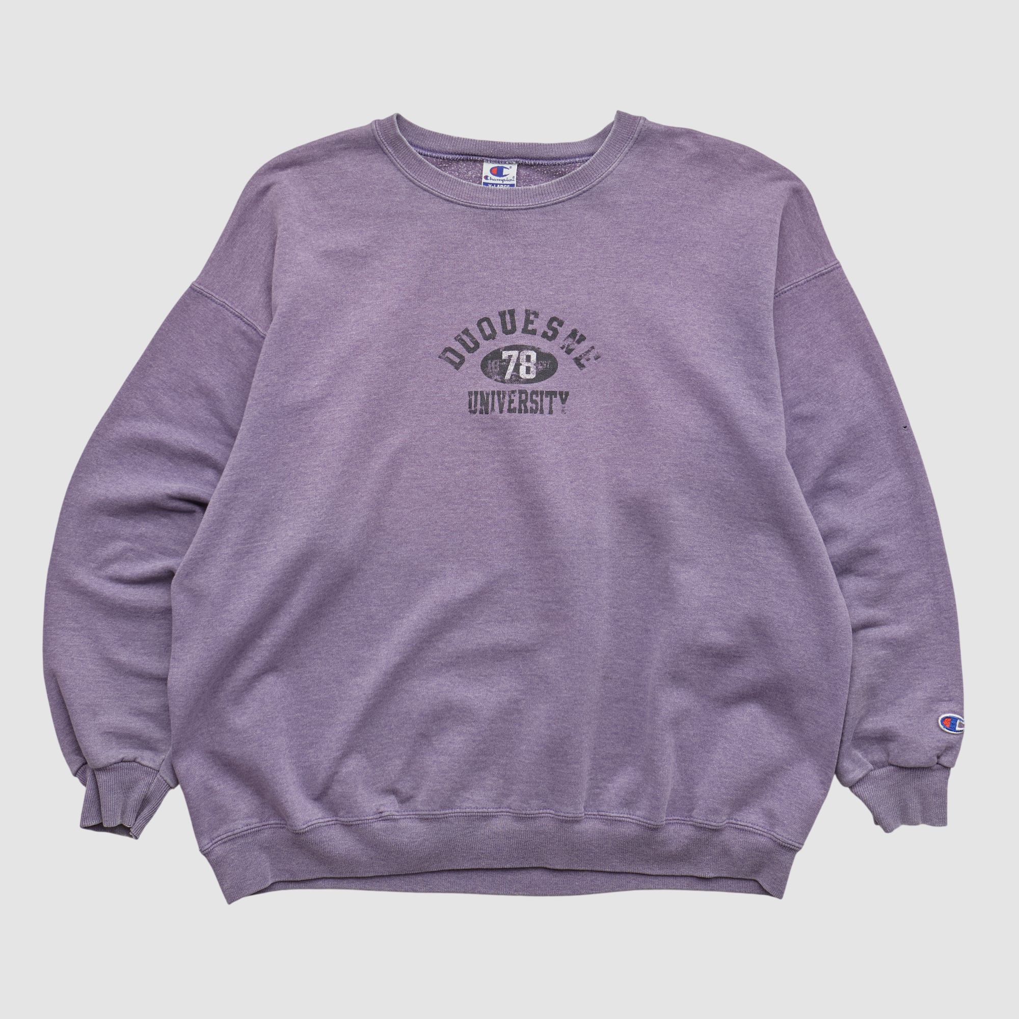 Duquesne Dukes Champion 90s Pullover Sweatshirt - Purple - L