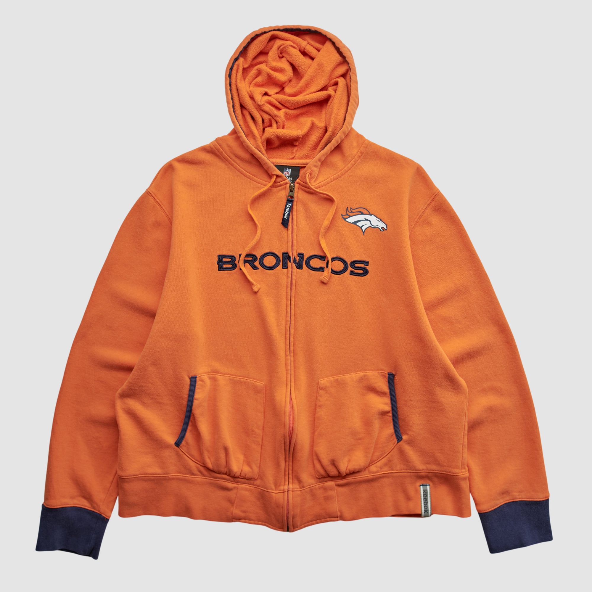 Denver Broncos Reebok 2010s Hooded Full Zip Sweatshirt - Orange - M