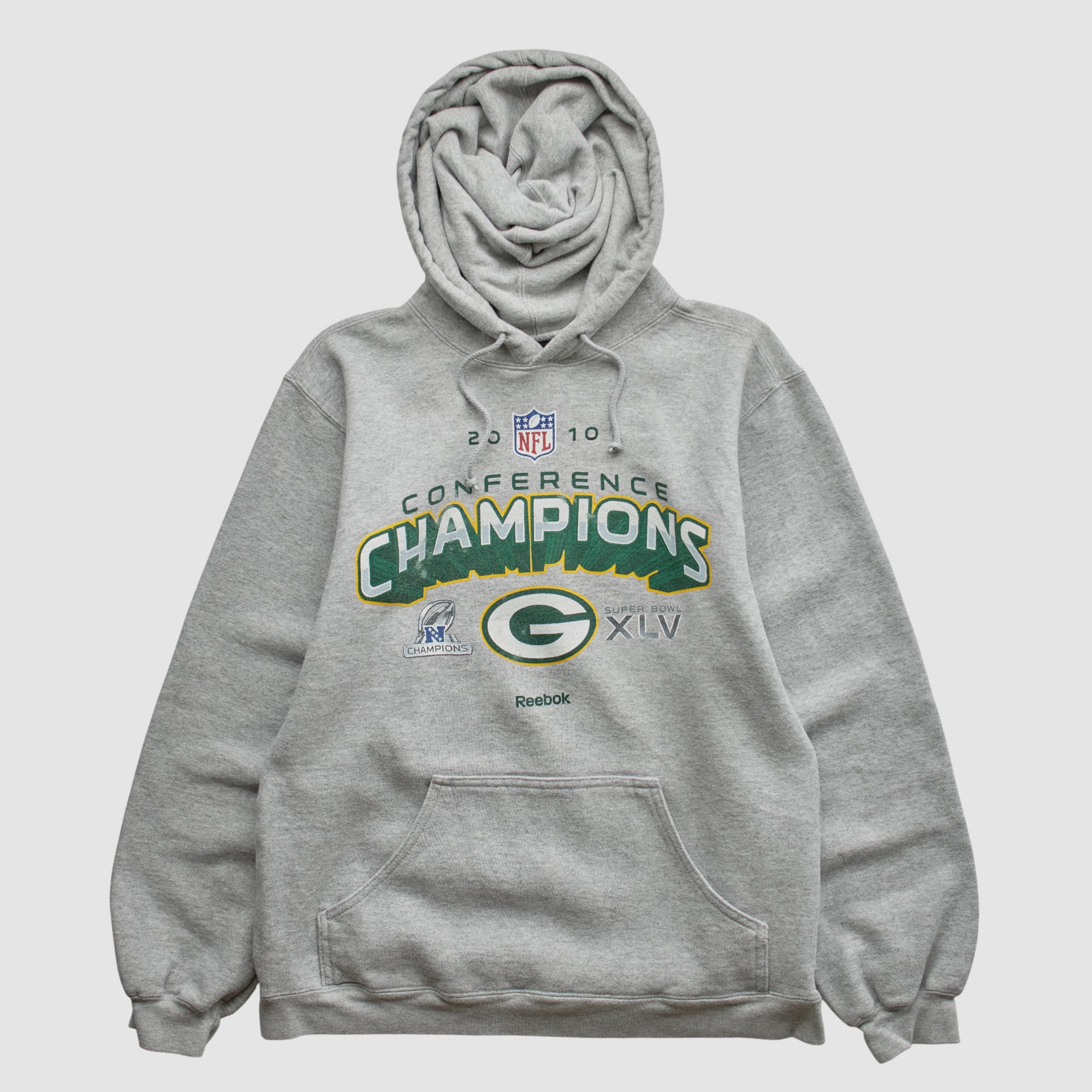 Green Bay Packers Reebok 2010 Hooded Pullover Sweatshirt - Heather Gray - S
