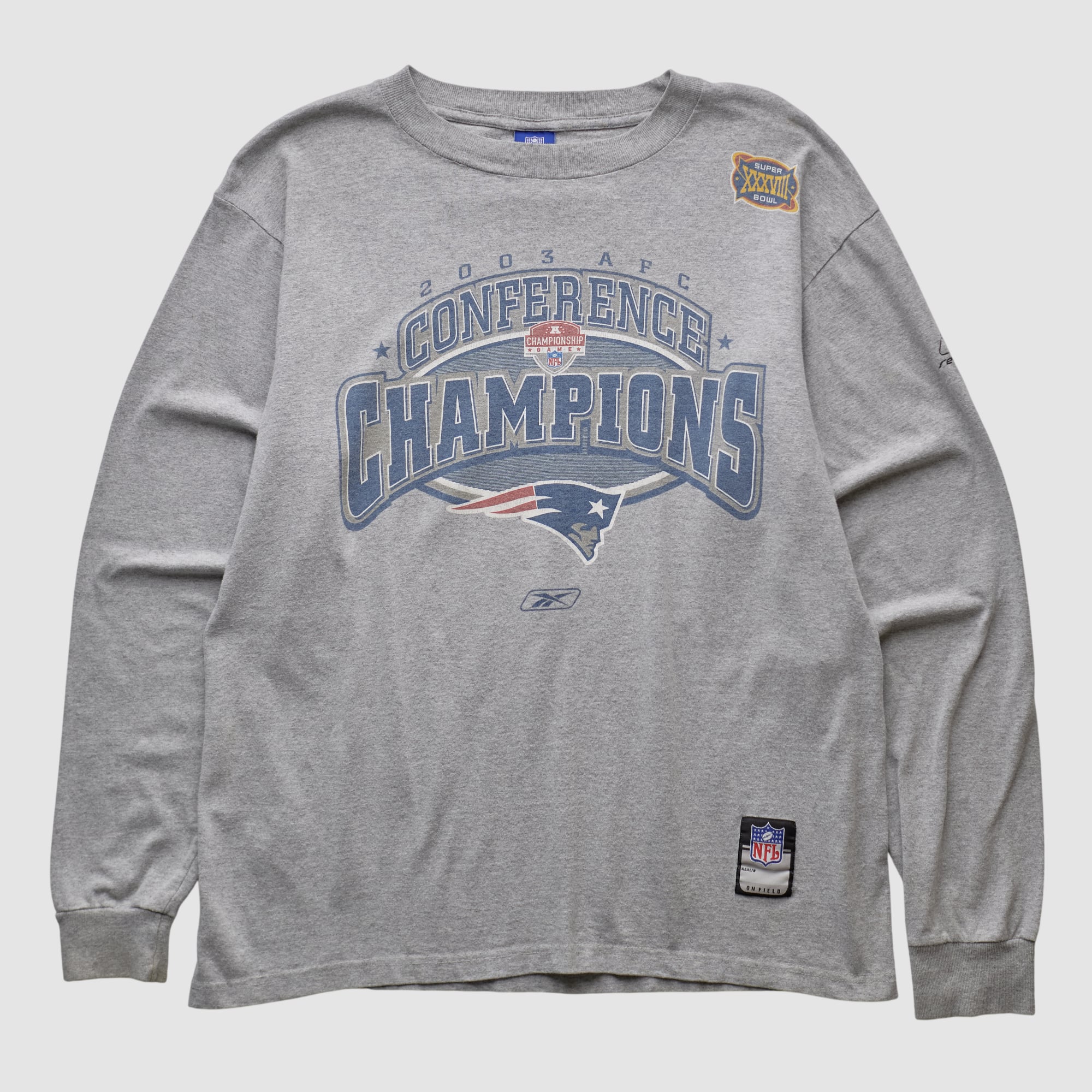 New England Patriots Reebok 2003 Long Sleeve T-shirt - Heather Gray - M