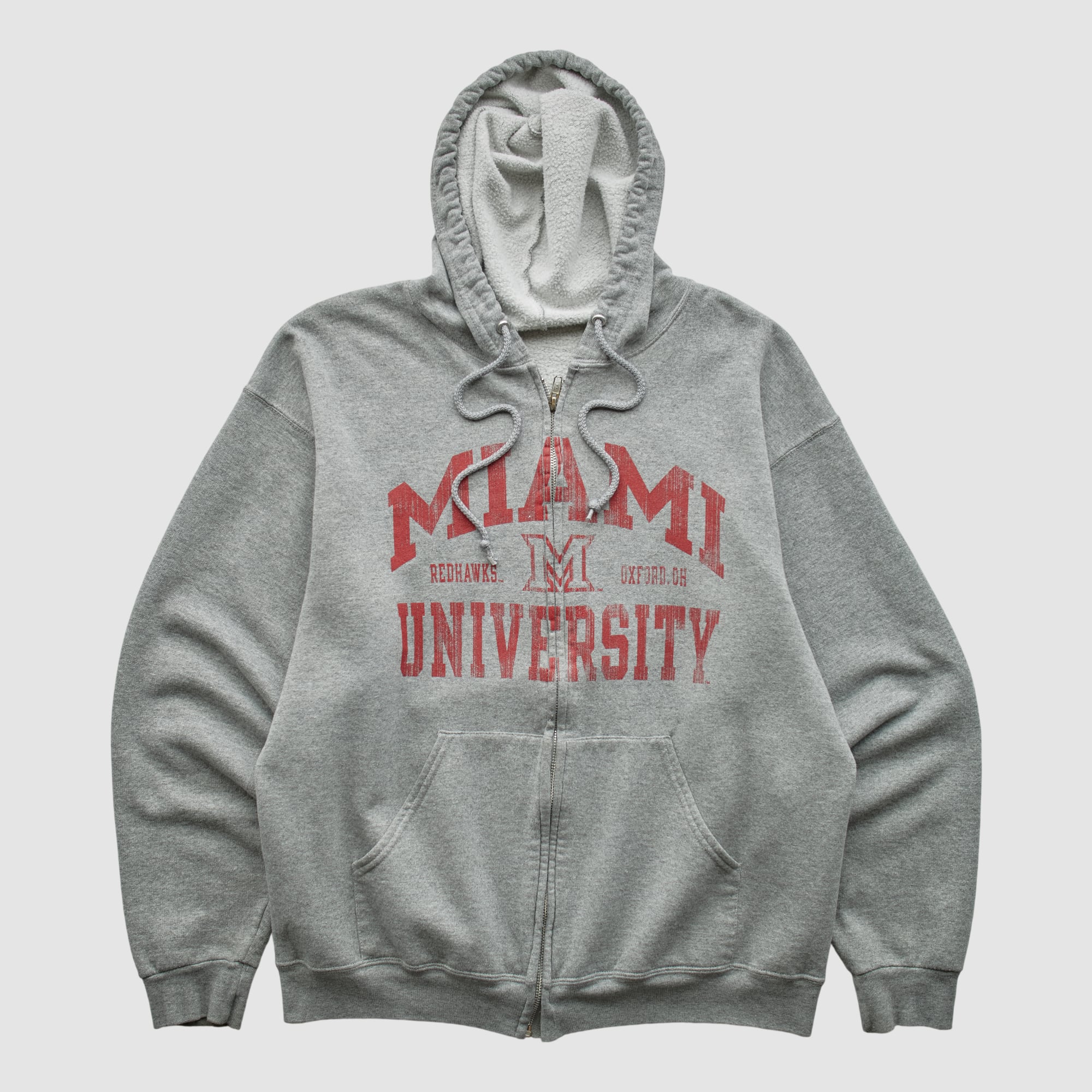 Miami University RedHawks 2010s Hooded Full Zip Sweatshirt - Heather Gray - S