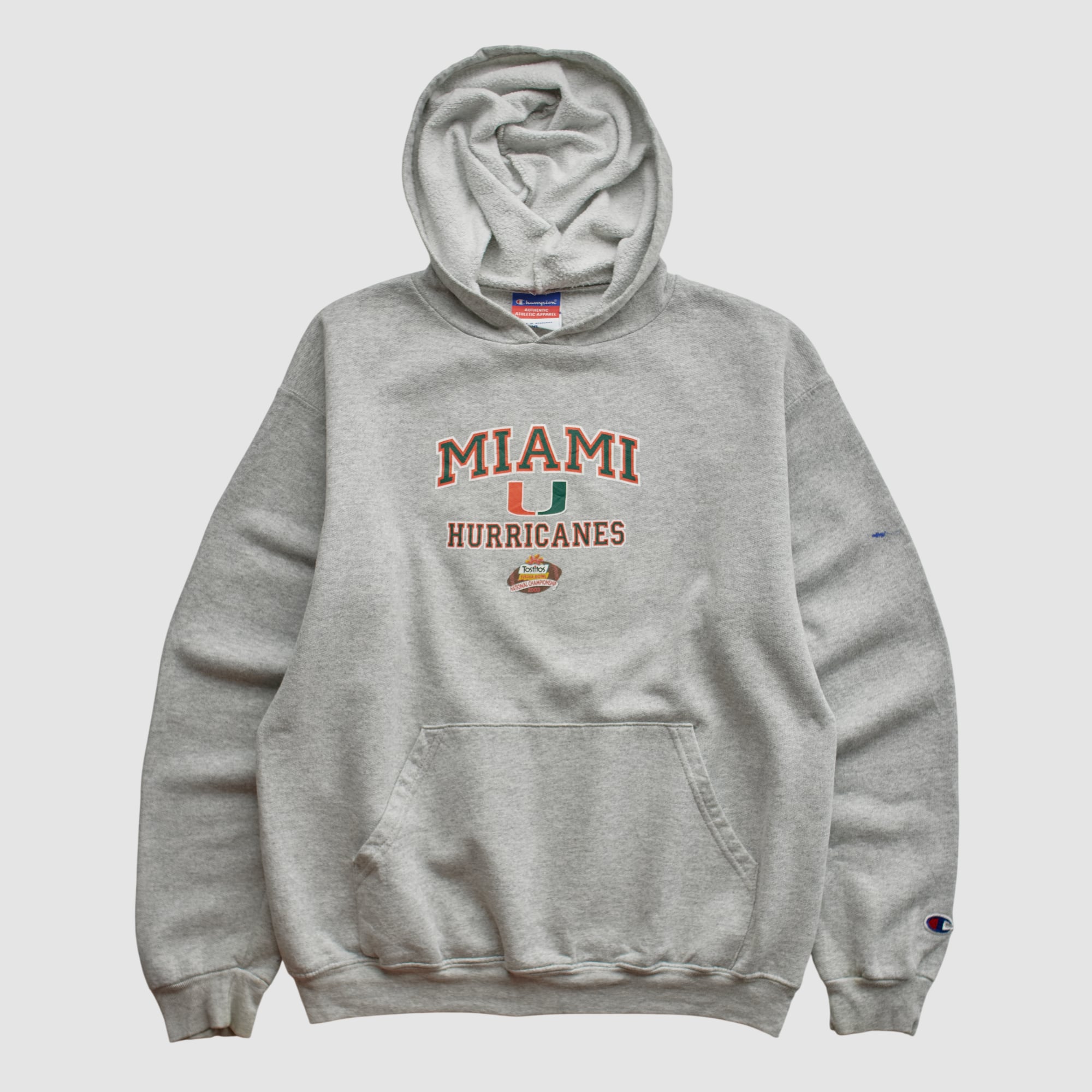 Miami Hurricanes Champion 2000s Hooded Pullover Sweatshirt - Heather Gray - XXS