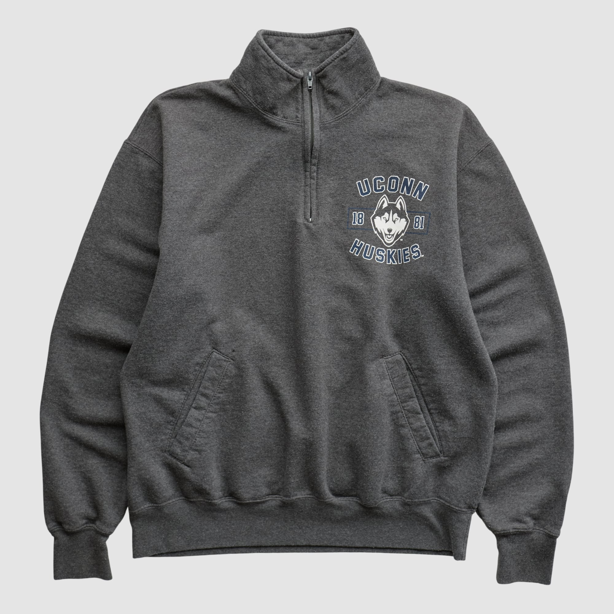 UConn Huskies Champion 2000s 1/4 Zip Sweatshirt - Dark Heather Gray - S