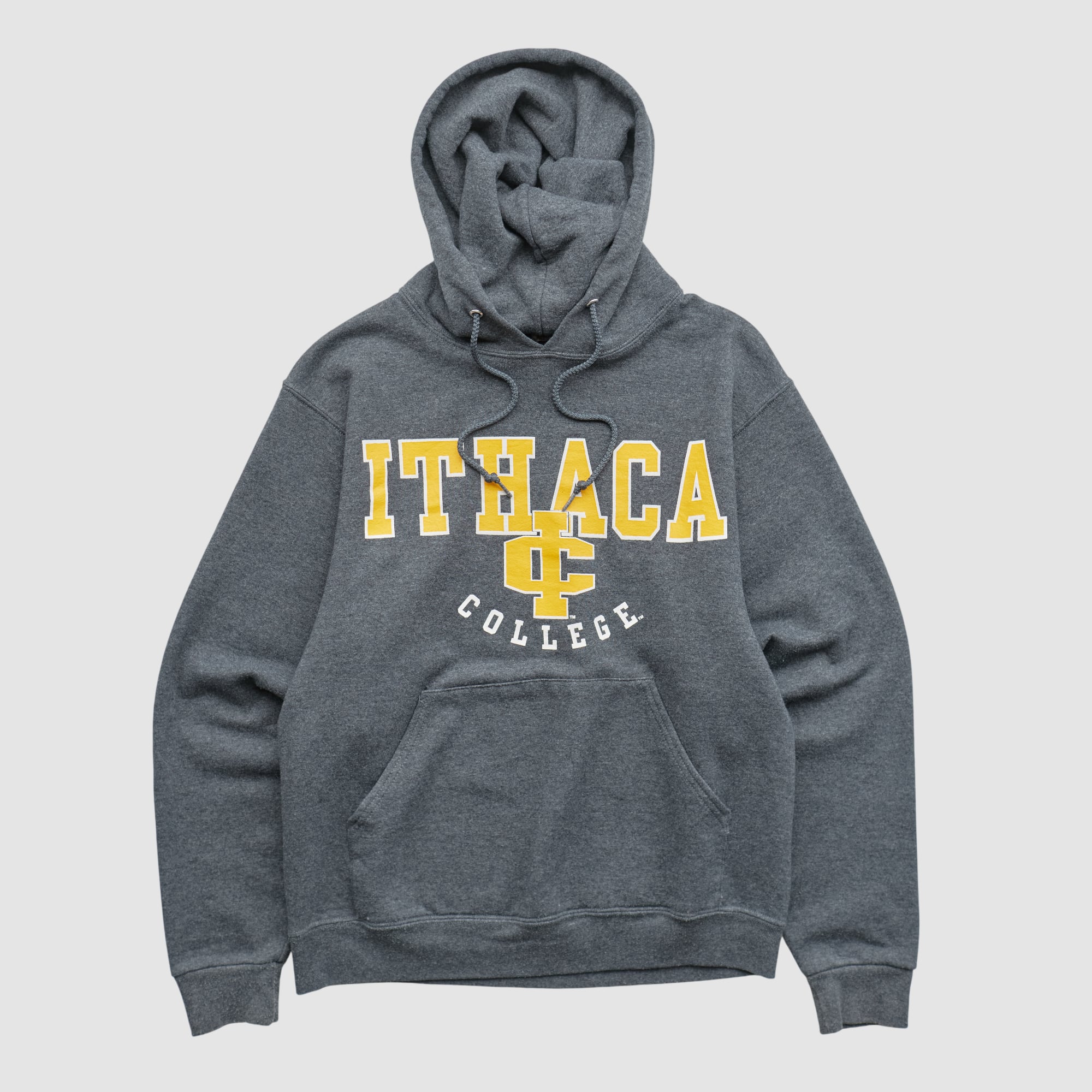 Ithaca College Bombers Jerzees 2010s Hooded Pullover Sweatshirt - Dark Heather Gray - XS