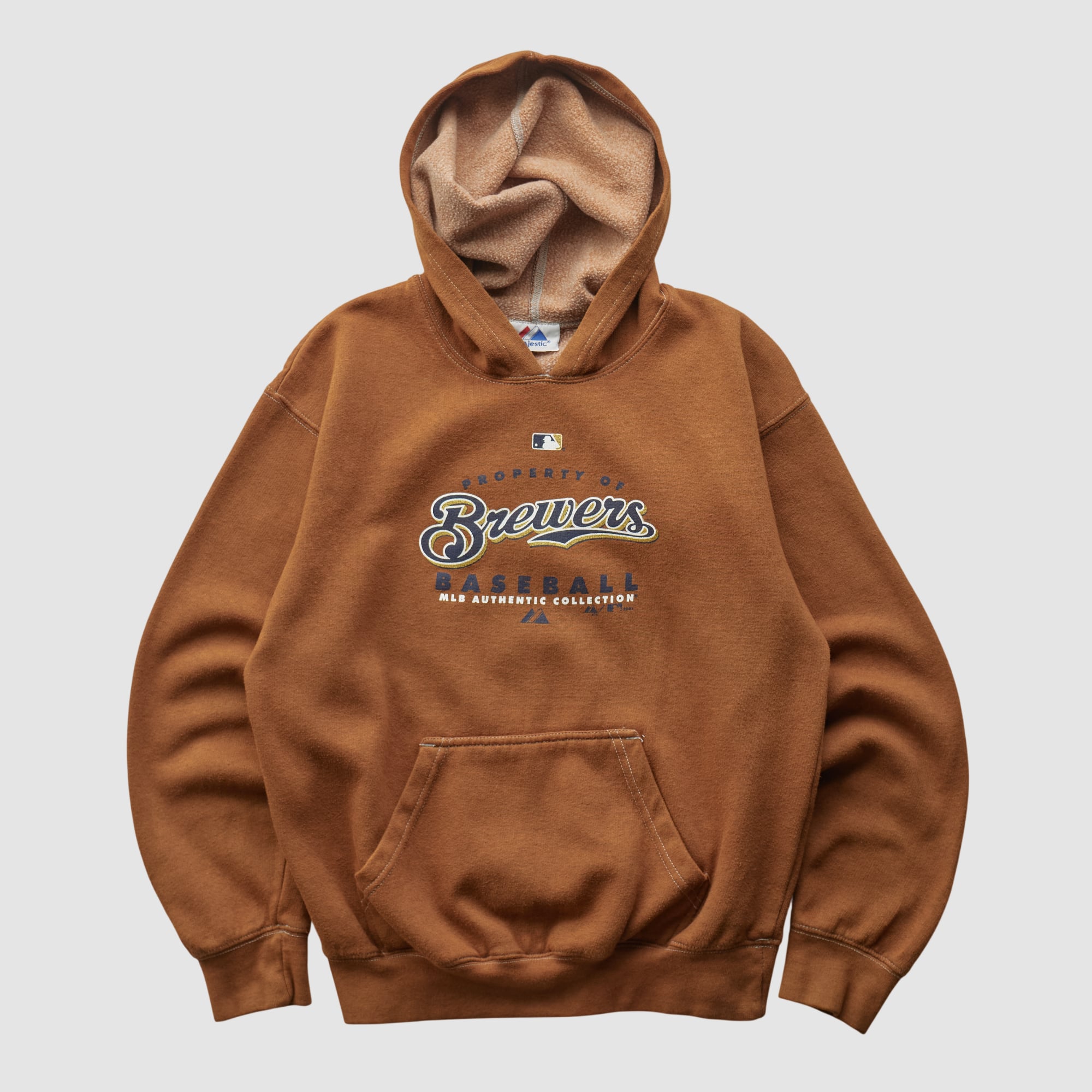 Milwaukee Brewers Majestic 2000s Hooded Pullover Sweatshirt - Clay - XS