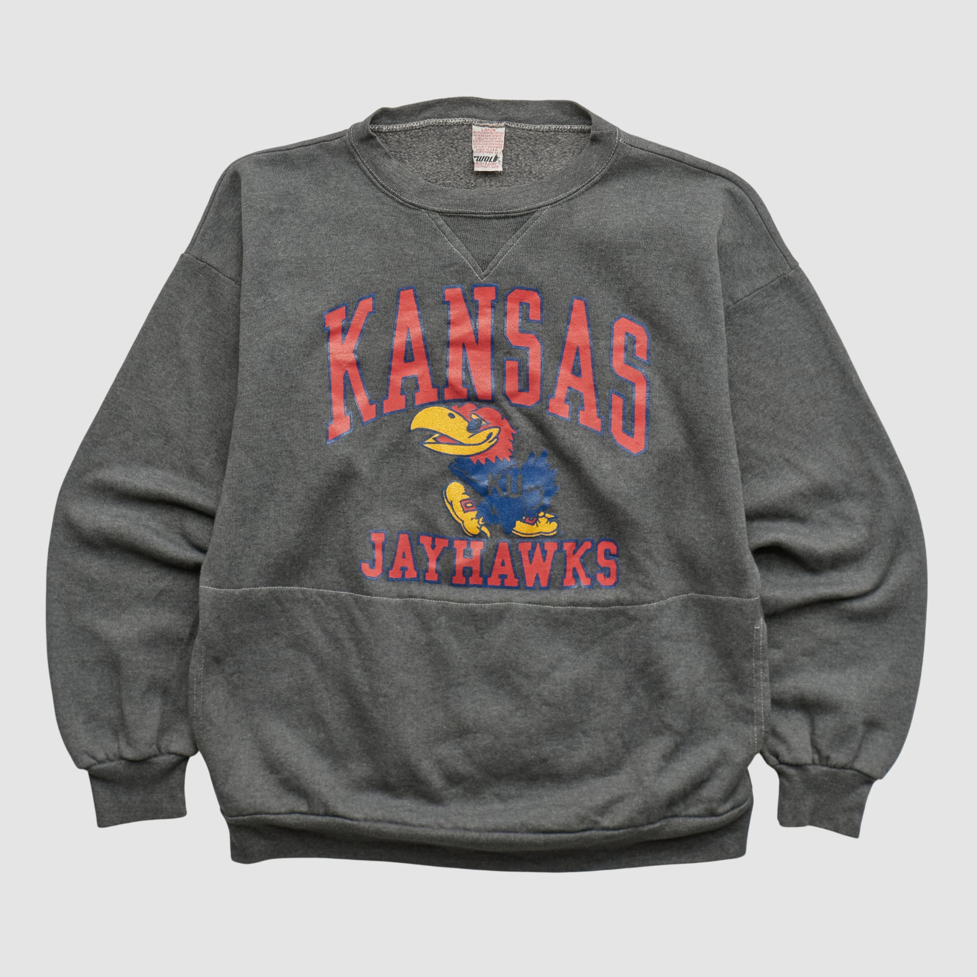 Kansas Jayhawks Wolf 90s Pullover Sweatshirt - Dark Heather Gray - XS