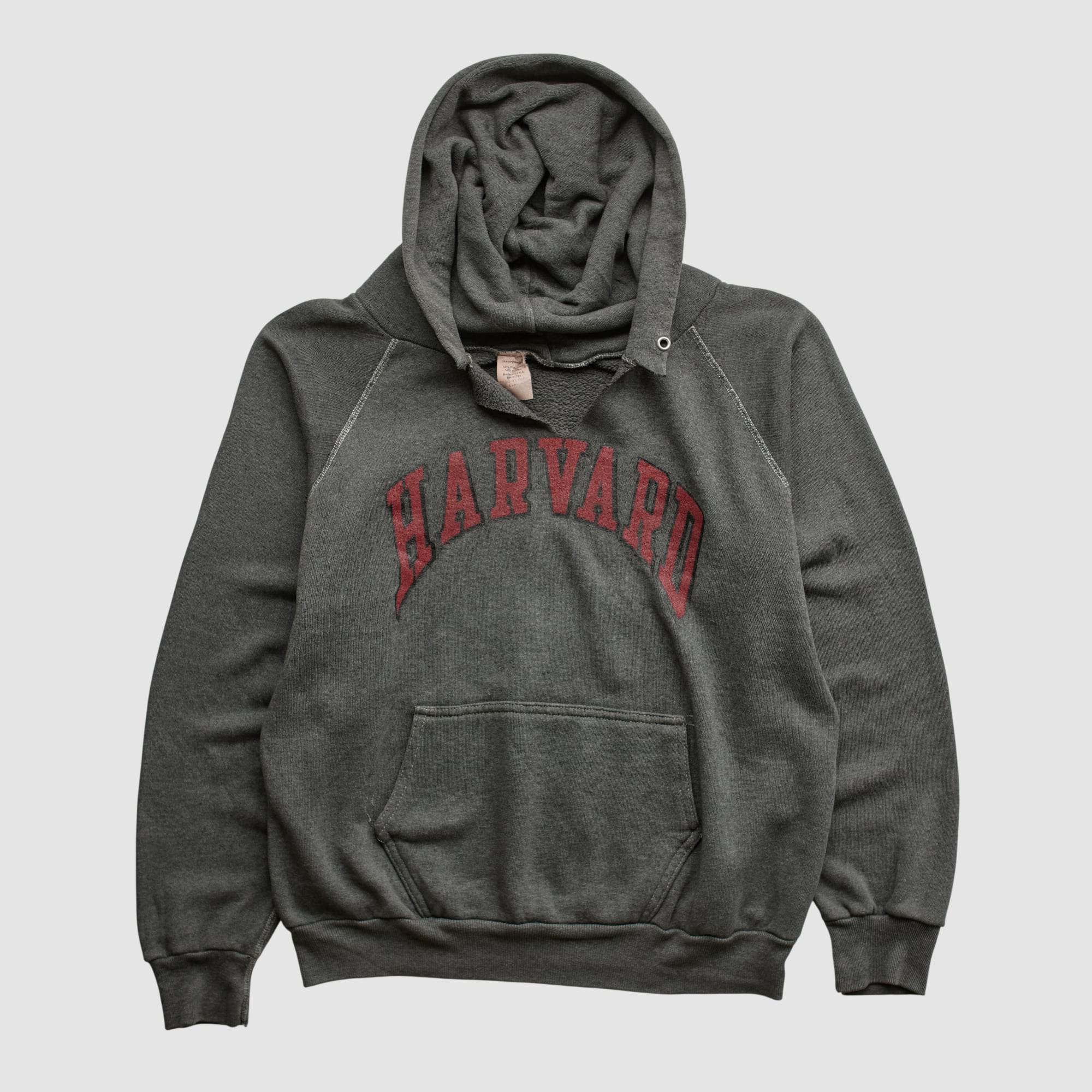 Harvard Crimson Heavy Weight 80s Hooded Pullover Sweatshirt - Charcoal - XS