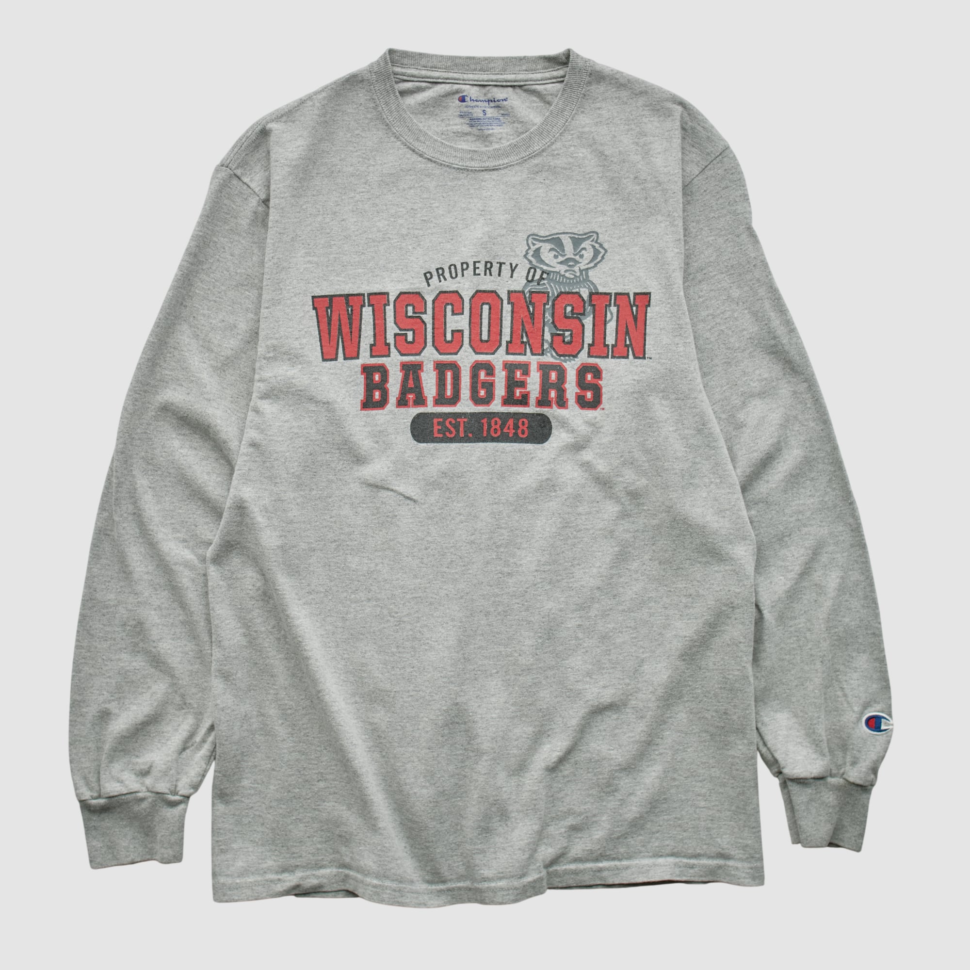 Wisconsin Badgers Champion 2010s Long Sleeve T-shirt - Heather Gray - S