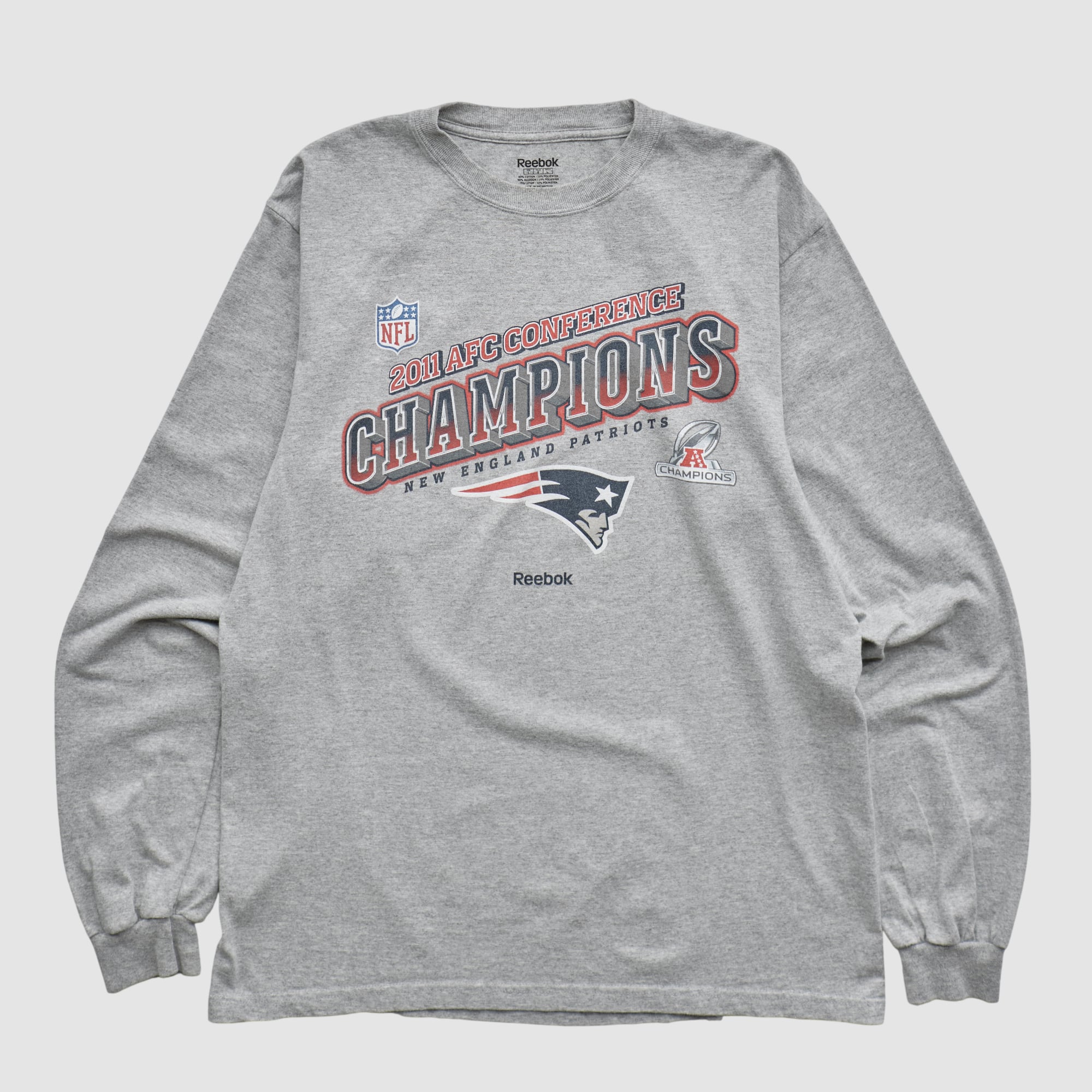 New England Patriots Reebok 2011 Long Sleeve T-shirt - Heather Gray - M
