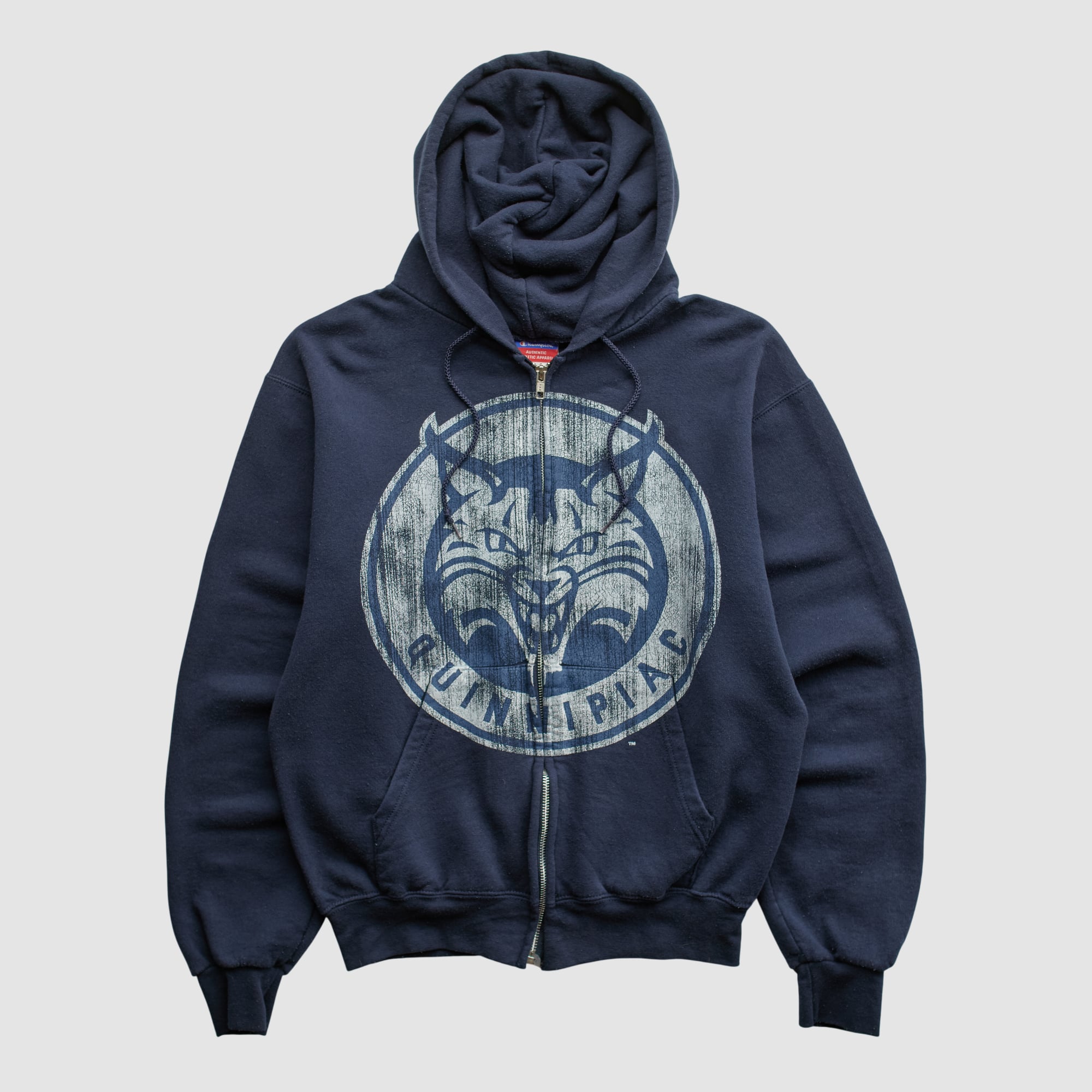 Quinnipiac Bobcats Champion 2000s Hooded Full Zip Sweatshirt - Navy - XS