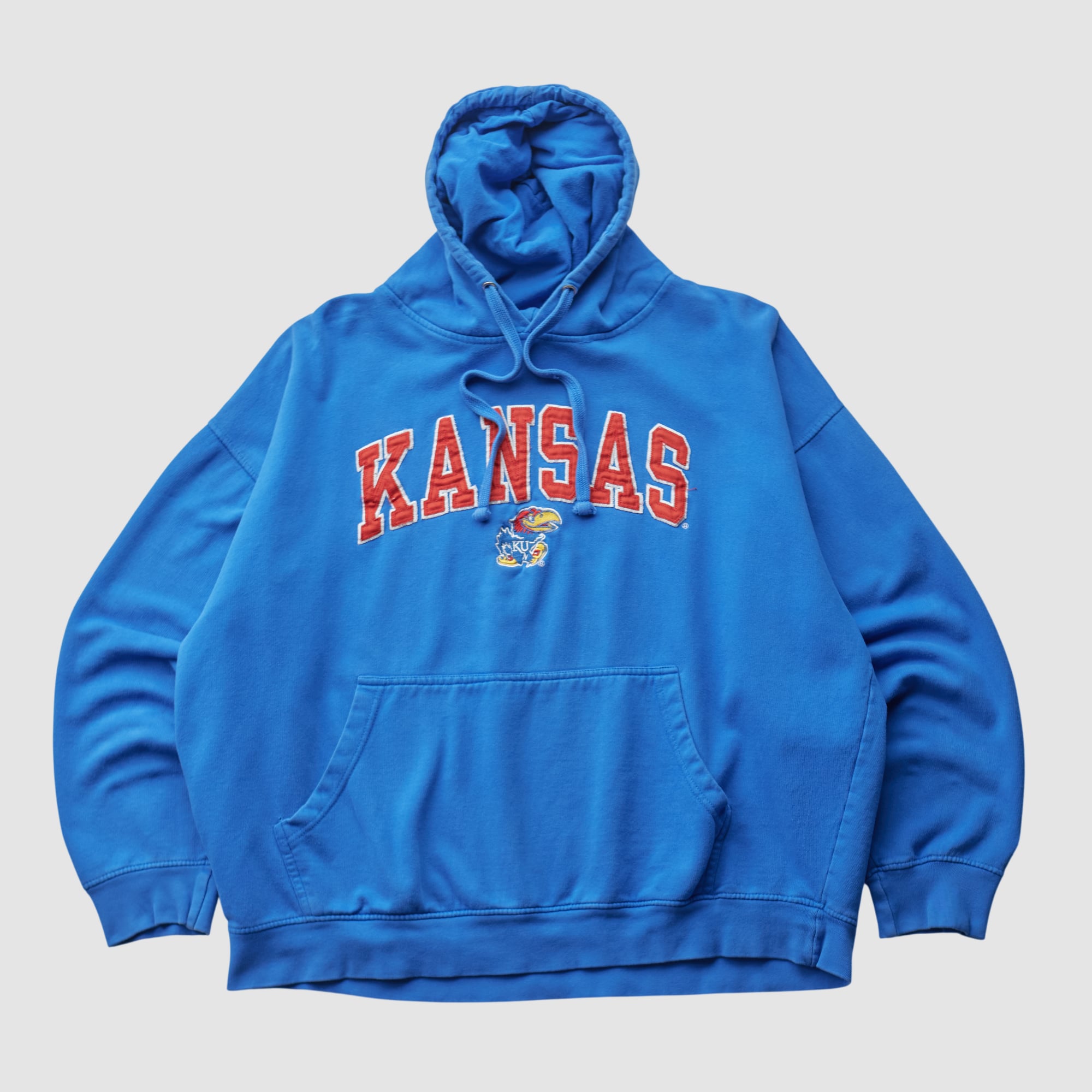 Kansas Jayhawks Old Varsity Brand 2010s Hooded Pullover Sweatshirt - Blue - XL