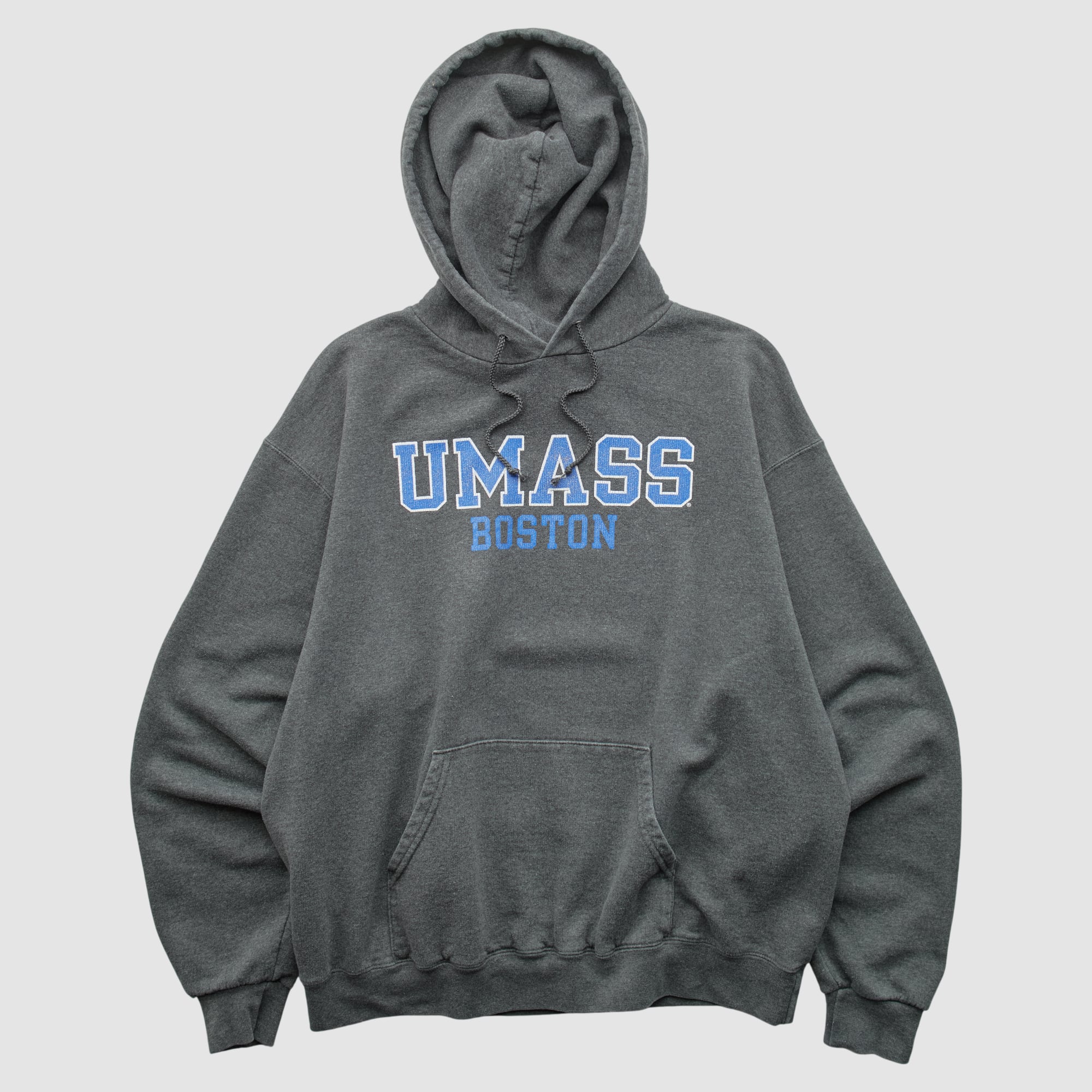 UMass Boston Beacons Champion 2000s Hooded Pullover Sweatshirt - Dark Heather Gray - S