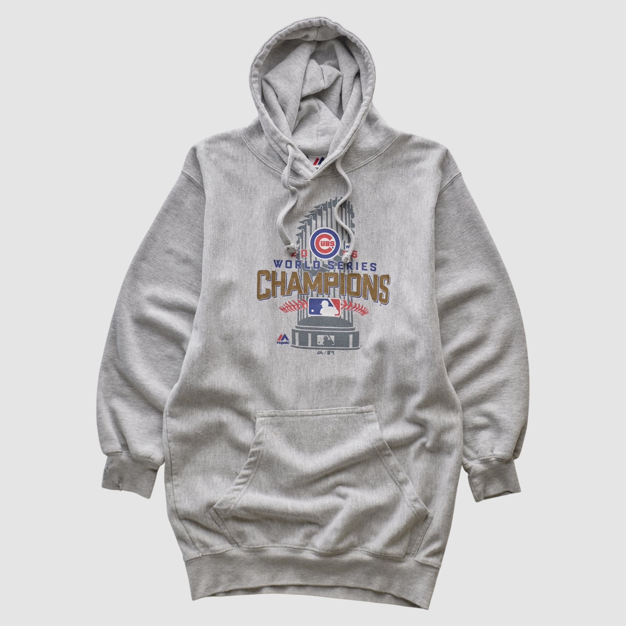 Chicago Cubs Majestic 2016 Hooded Pullover Sweatshirt - Heather Gray - XS