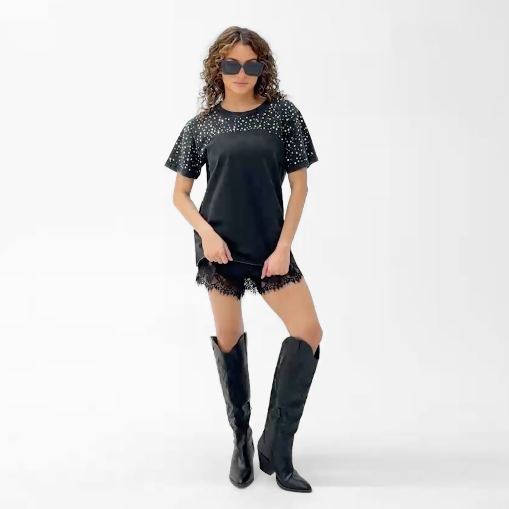 Women's Gameday Couture Black Detroit Lions Sky's the Limit Washed