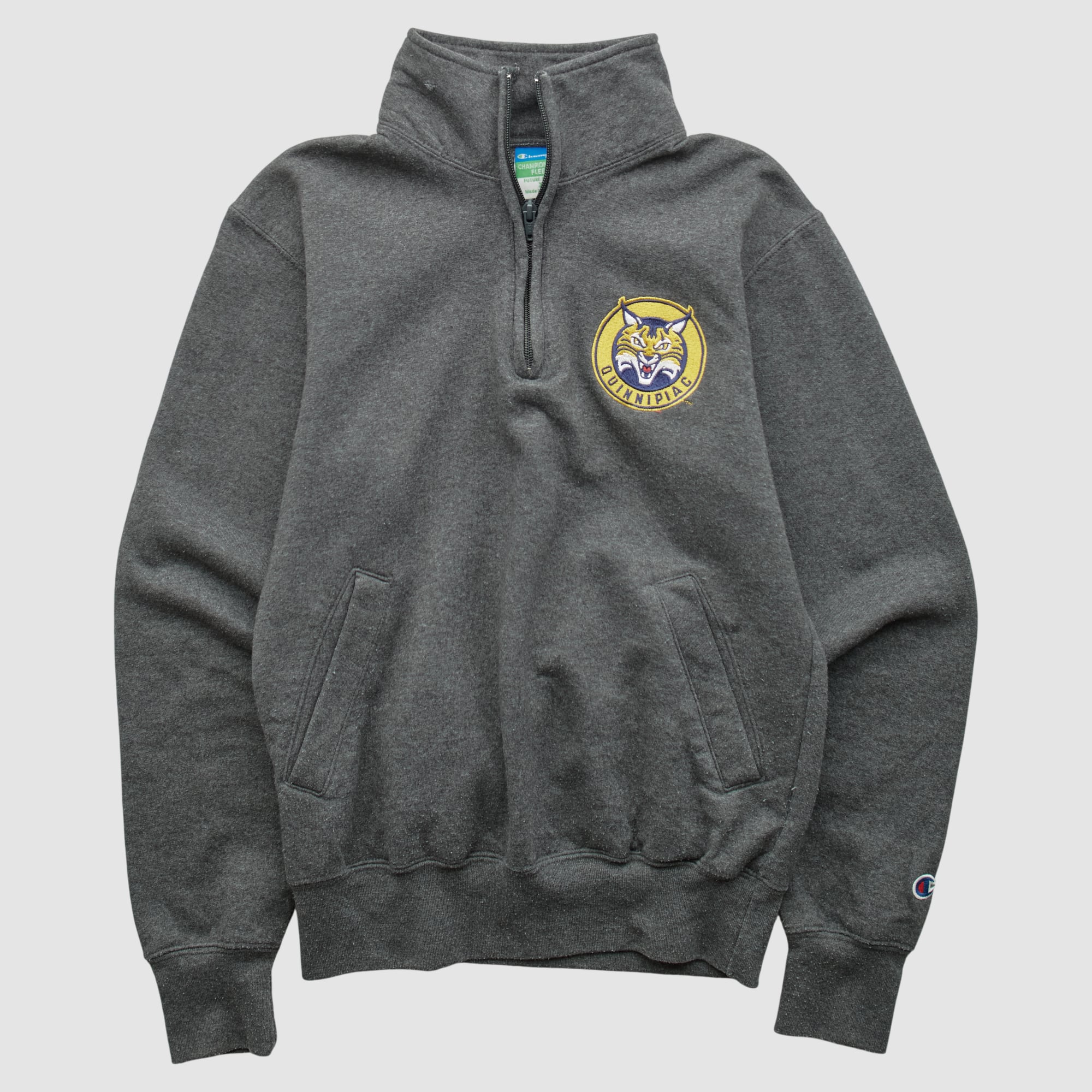 Quinnipiac Bobcats Champion 2010s 1/4 Zip Sweatshirt - Dark Heather Gray - XXS
