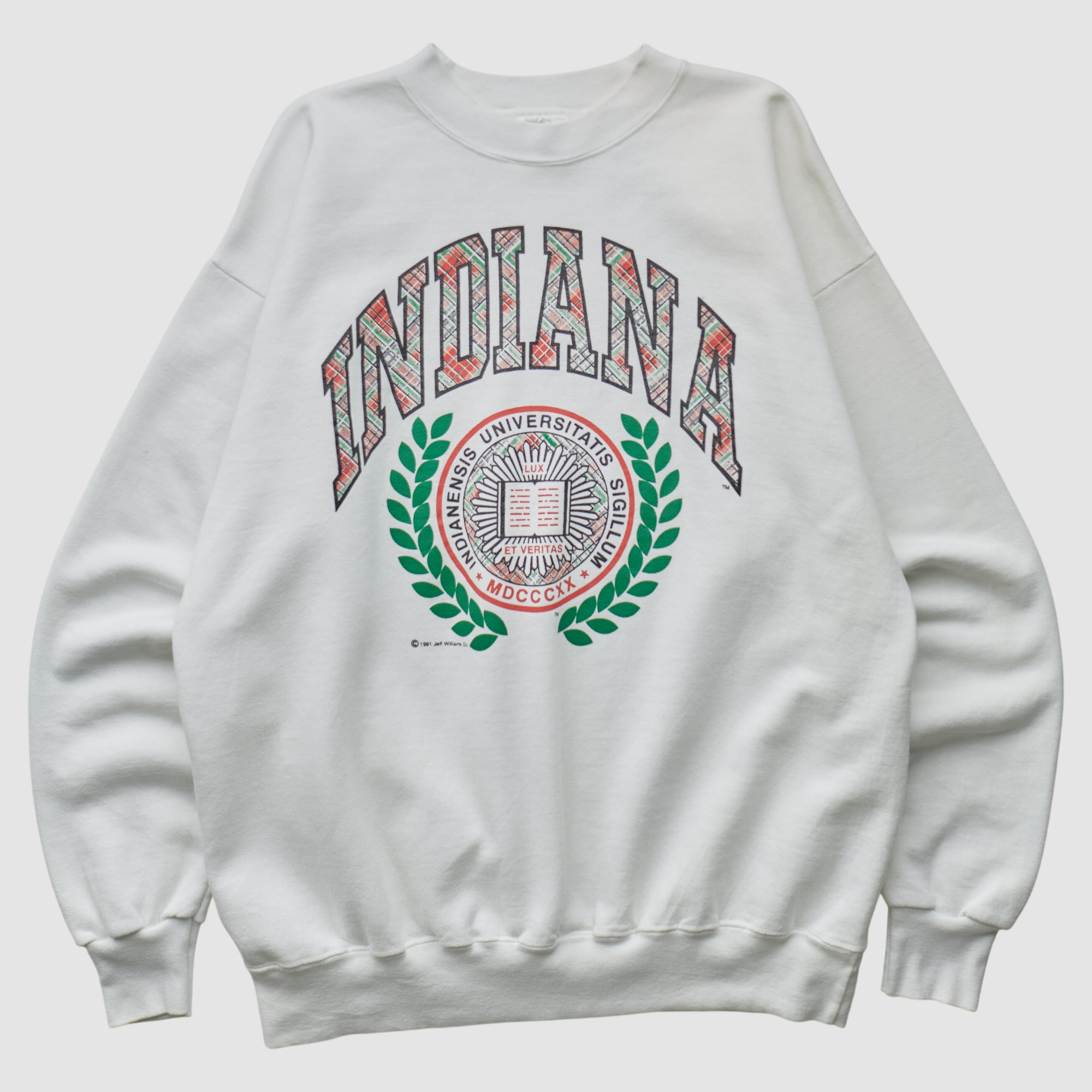 Indiana University of Pennsylvania Crimson Hawks Logo Motion 90s Pullover Sweatshirt - White - L