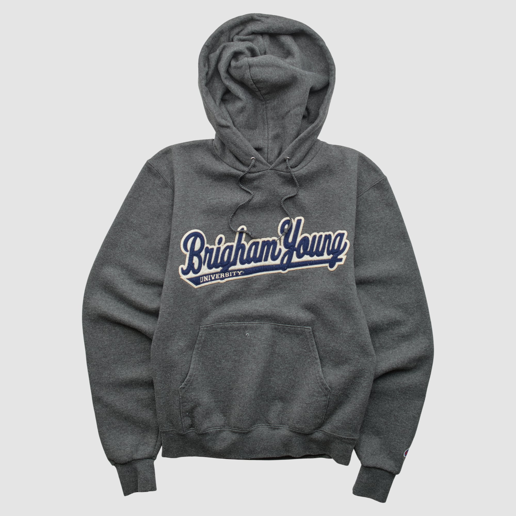 BYU Cougars Champion 2000s Hooded Pullover Sweatshirt - Dark Heather Gray - XS