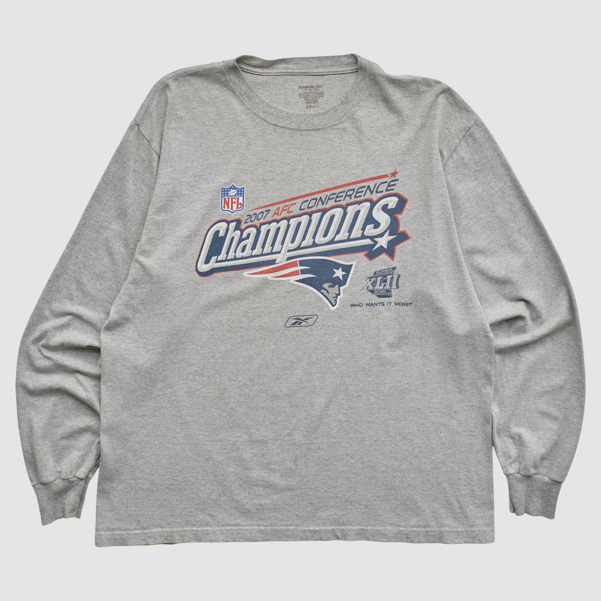 New England Patriots Reebok 2007 Long Sleeve T-shirt - Heather Gray - 2XL