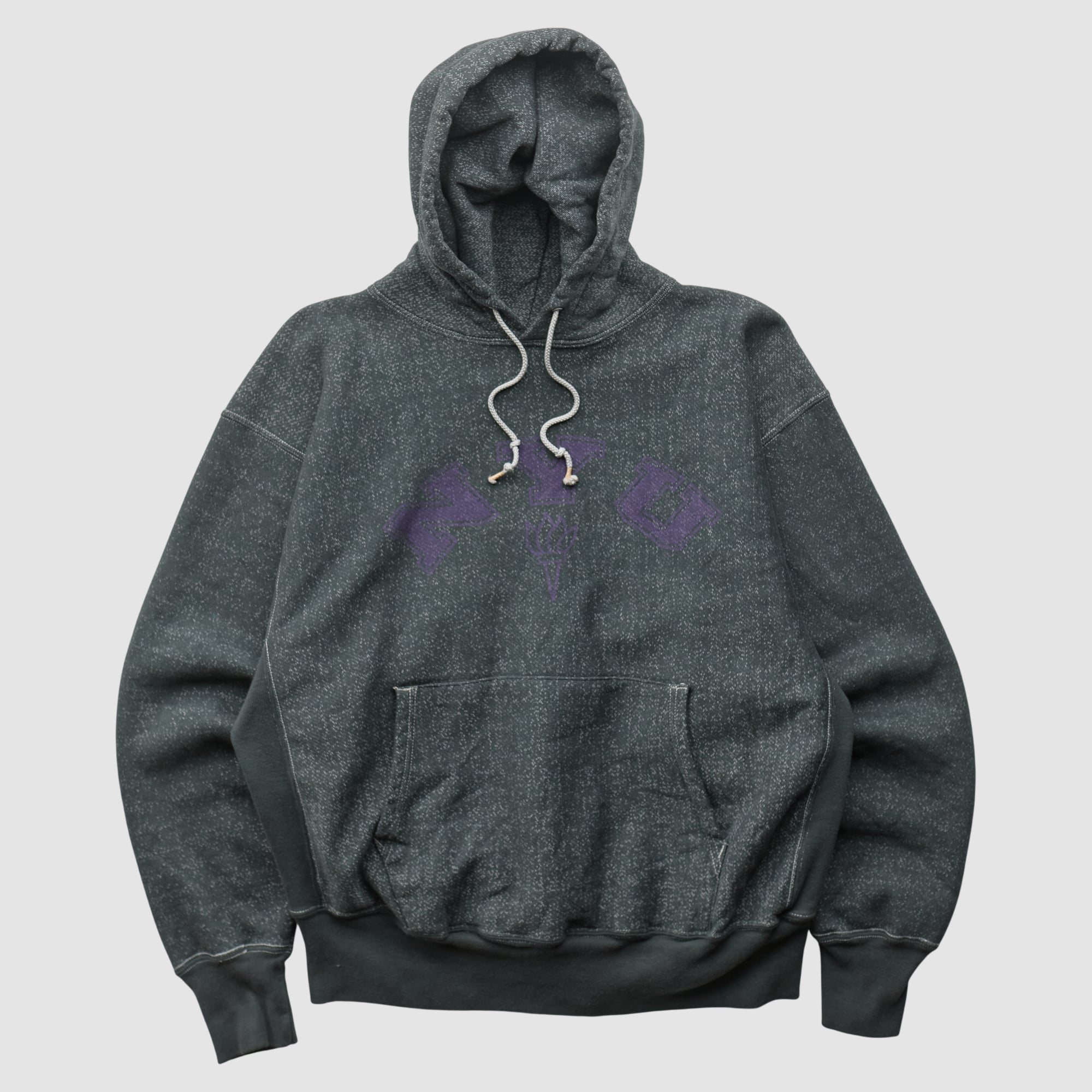 NYU Violets Champion 2000s Hooded Pullover Sweatshirt - Charcoal - XL
