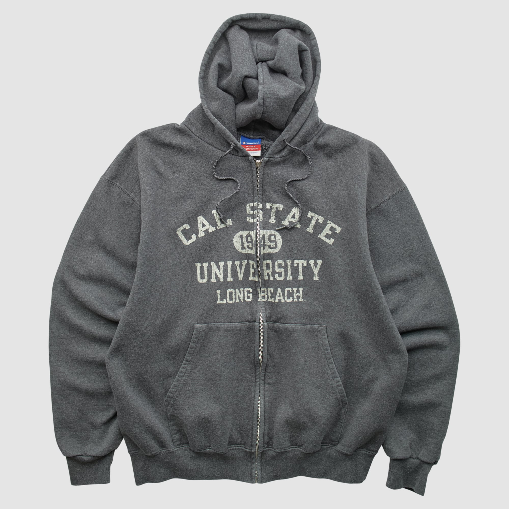 Cal State Long Beach Champion 2000s Hooded Full Zip Sweatshirt - Dark Heather Gray - S