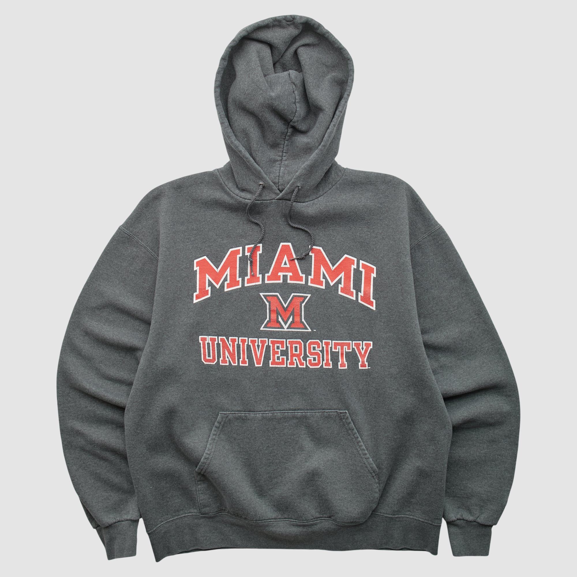 Miami University RedHawks Champion 2000s Hooded Pullover Sweatshirt - Dark Heather Gray - S