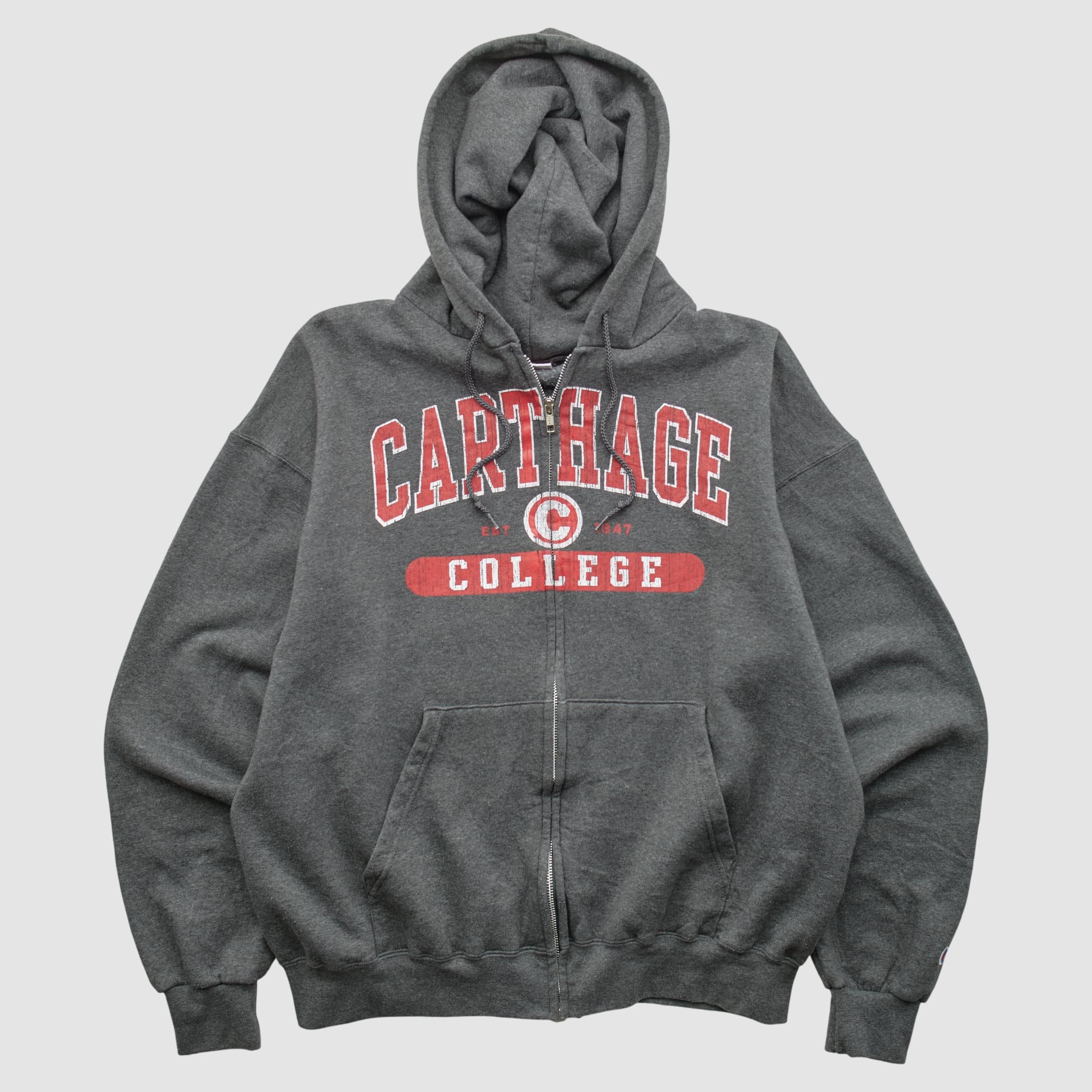 Carthage Firebirds Champion 2000s Hooded Full Zip Sweatshirt - Charcoal - XL