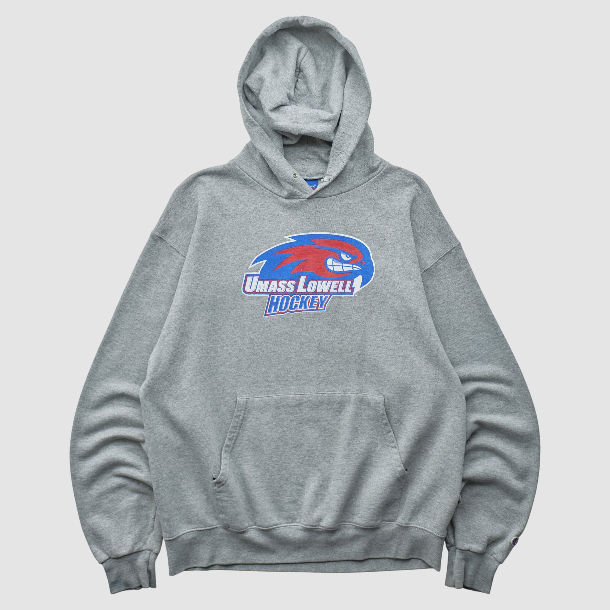 UMass Lowell River Hawks Champion 2000s Hooded Pullover Sweatshirt - Heather Gray - M