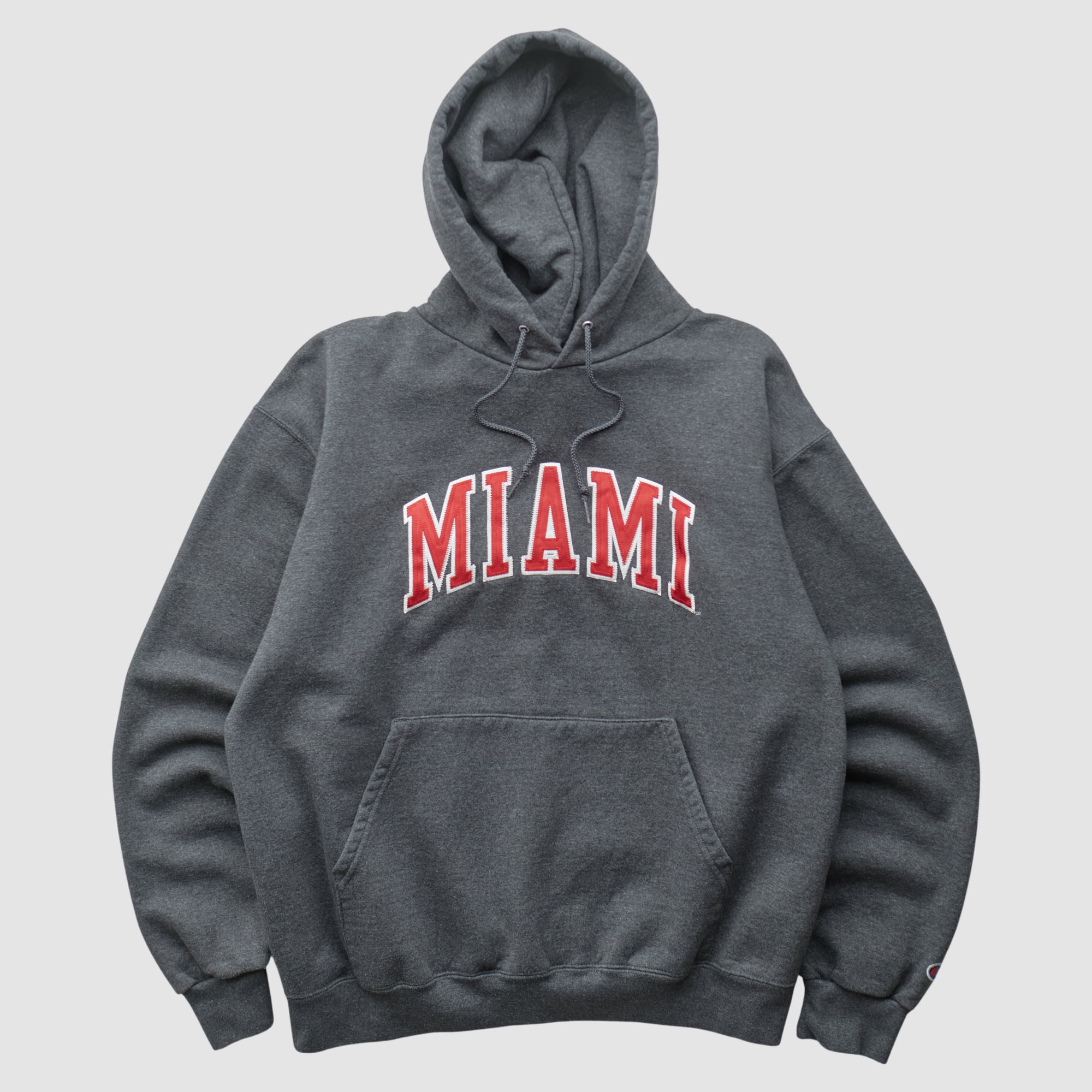 Miami University RedHawks Champion 2000s Hooded Pullover Sweatshirt - Dark Heather Gray - S