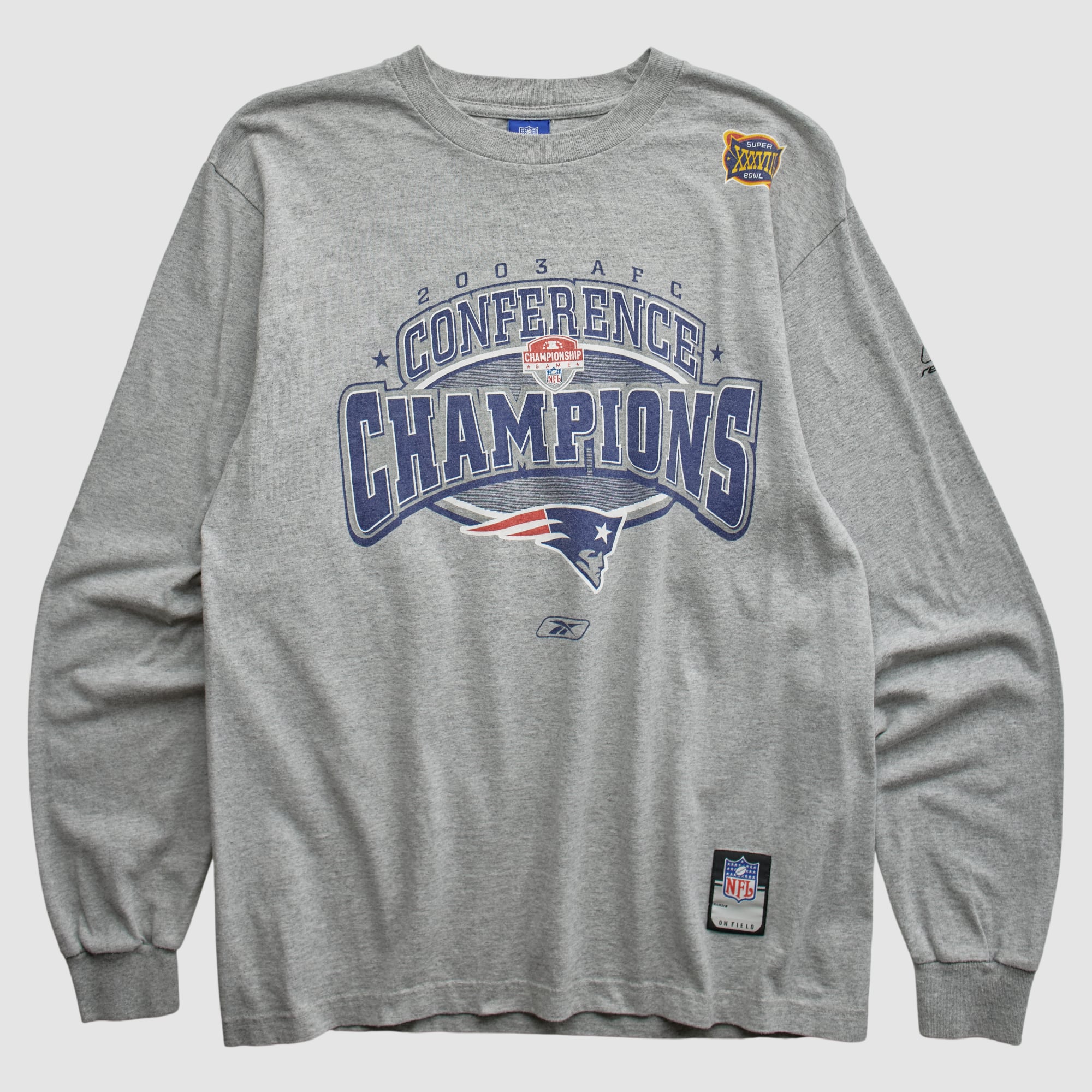 New England Patriots Reebok 2003 Long Sleeve T-shirt - Heather Gray - M