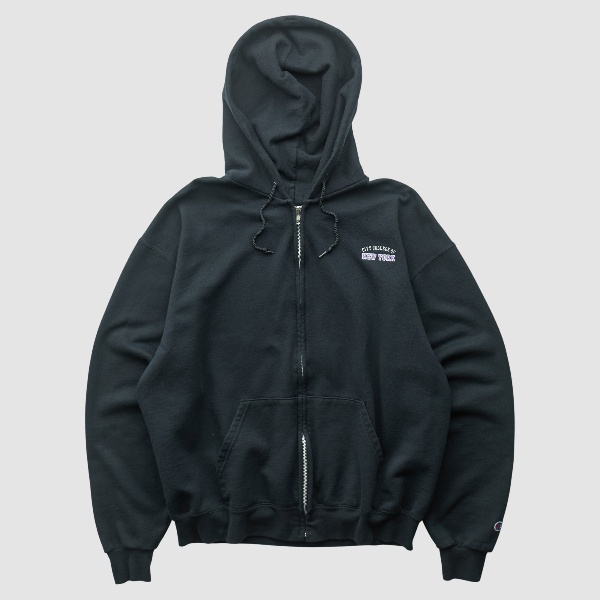 City College of New York Beavers Champion 2000s Hooded Full Zip Sweatshirt - Black - XL
