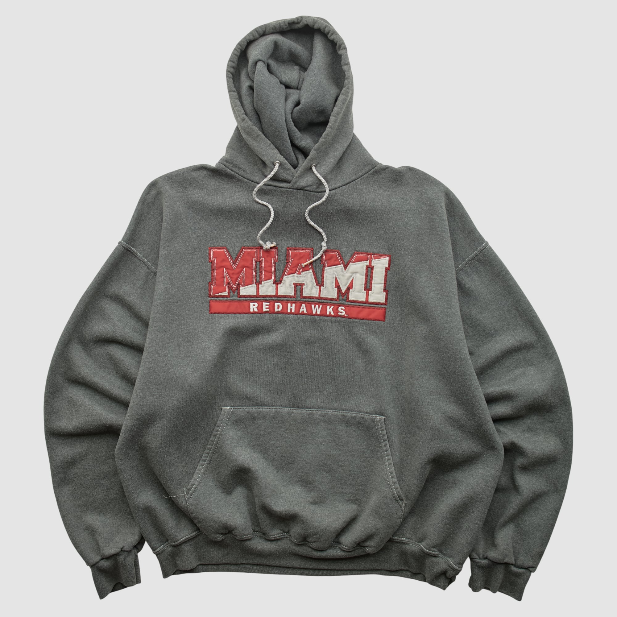 Miami University RedHawks Champion 2000s Hooded Pullover Sweatshirt - Dark Heather Gray - XL