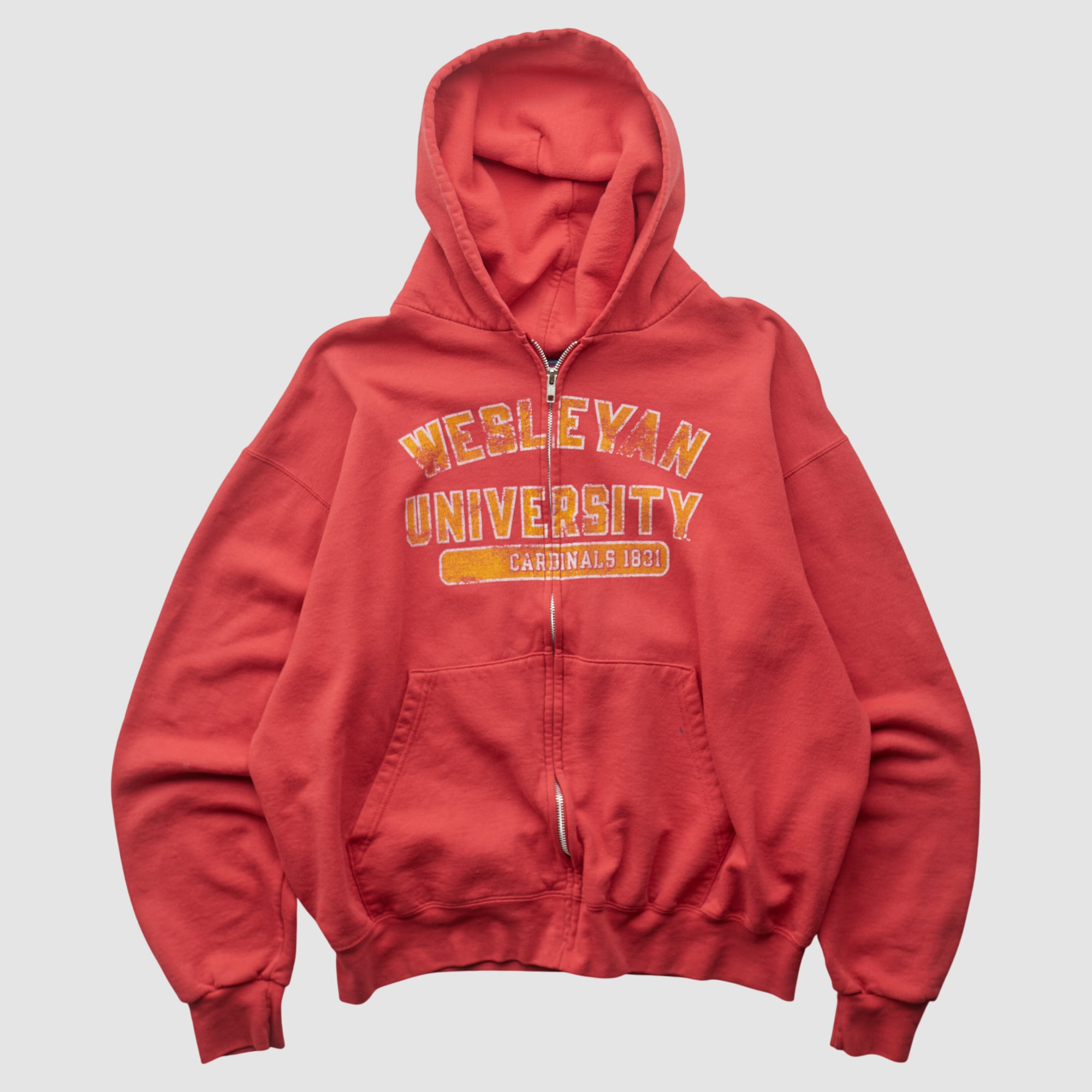 Wesleyan University Cardinals Champion 2000s Hooded Full Zip Sweatshirt - Red - L