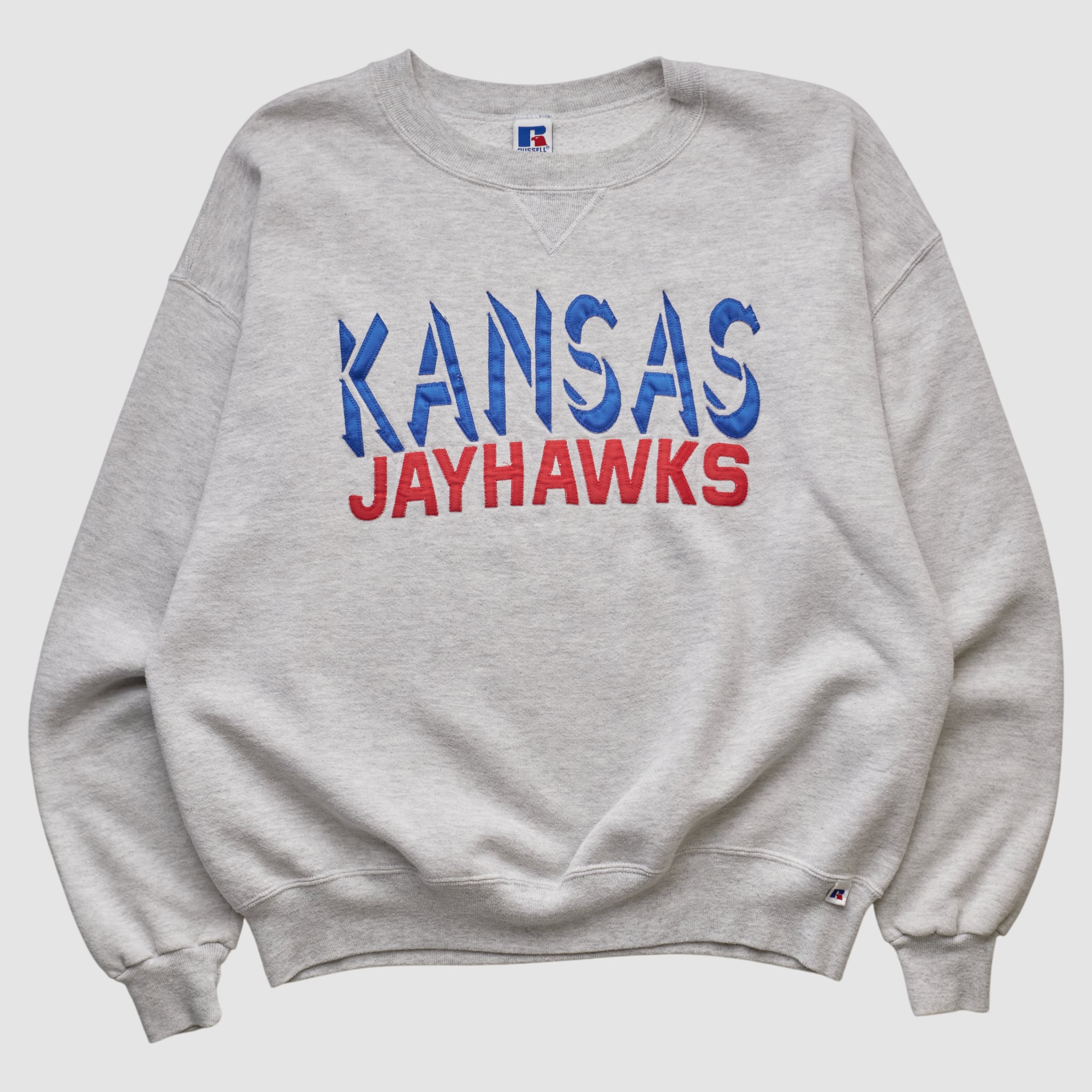 Kansas Jayhawks Russell 90s Pullover Sweatshirt - Heather Gray - XL