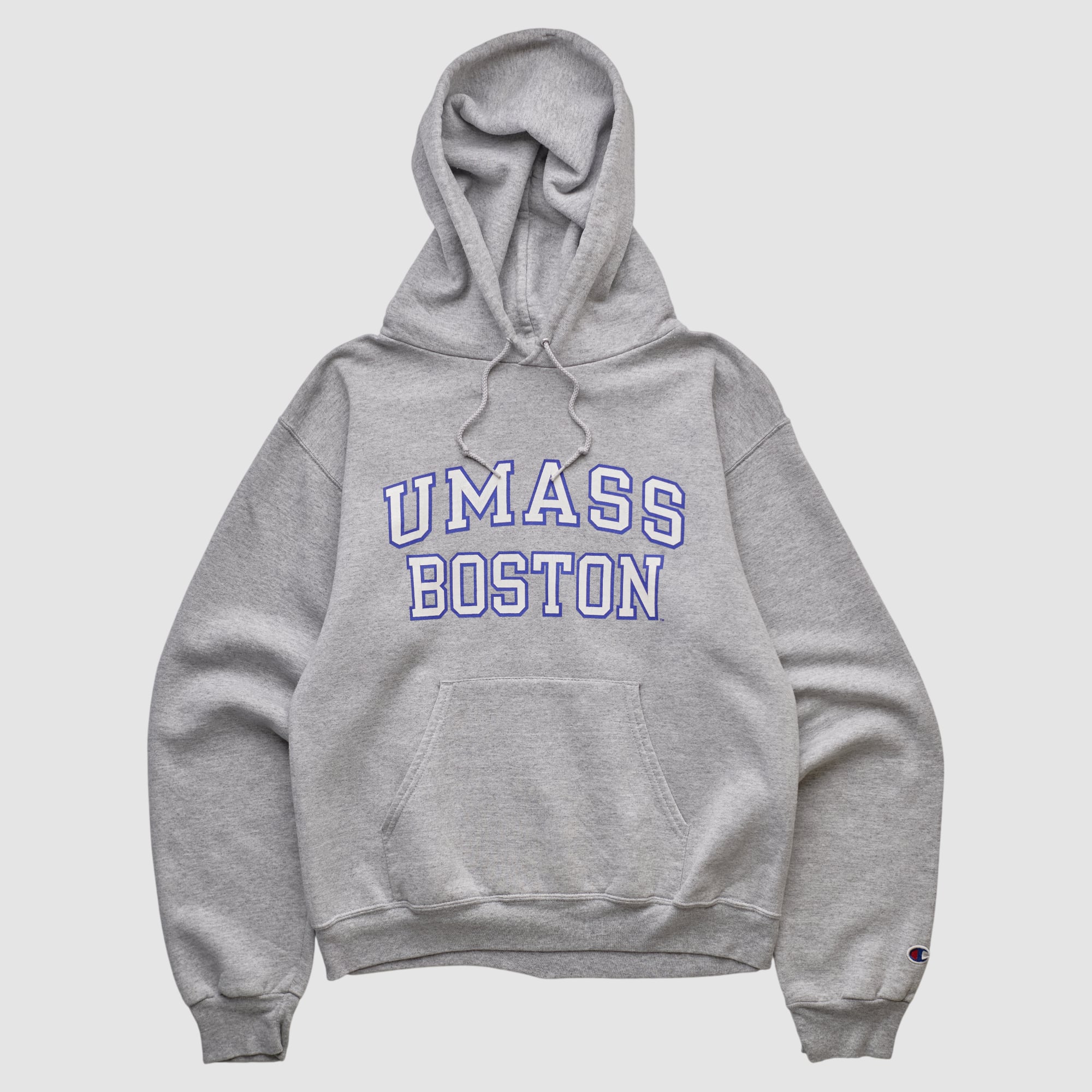 UMass Boston Beacons Champion 2000s Hooded Pullover Sweatshirt - Heather Gray - XS