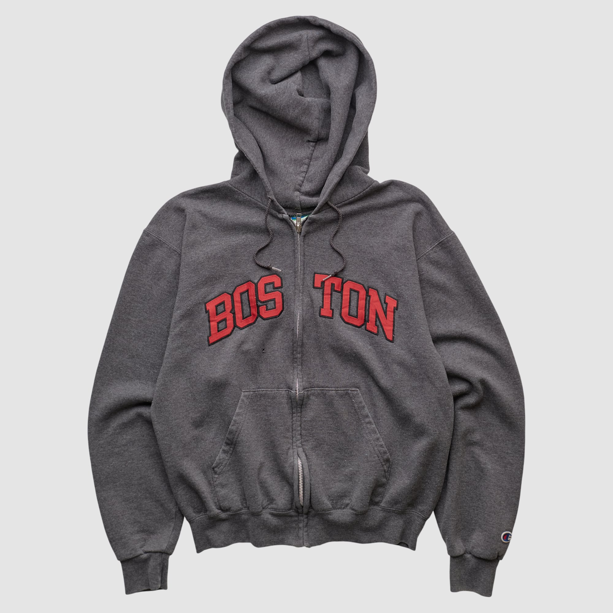Boston University Champion 2010s Hooded Full Zip Sweatshirt - Dark Heather Gray - S