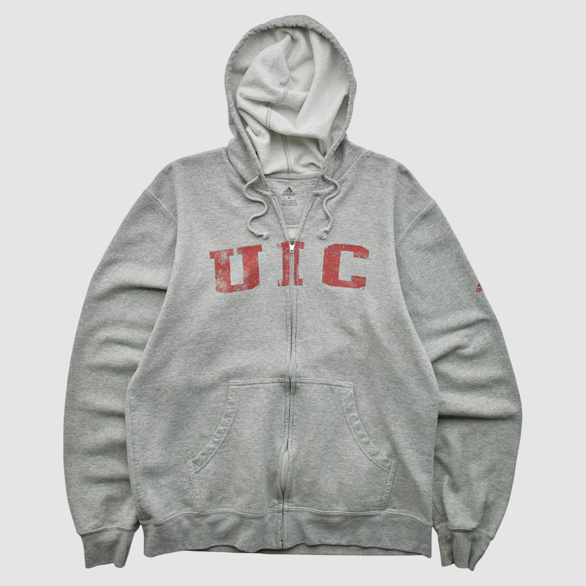 UIC Flames Adidas 2010s Hooded Full Zip Sweatshirt - Heather Gray - M