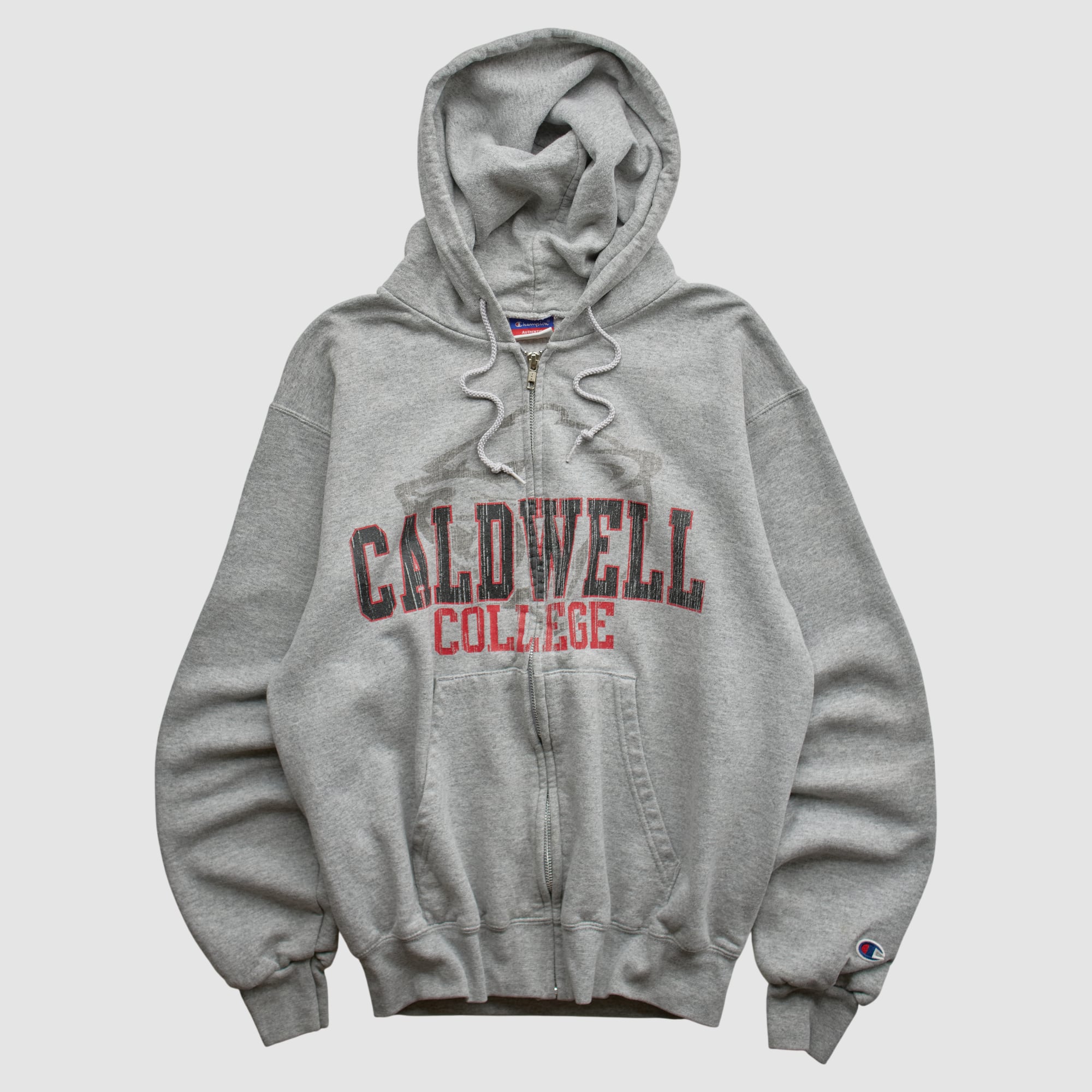 Caldwell College Champion 2000s Hooded Full Zip Sweatshirt - Heather Gray - S